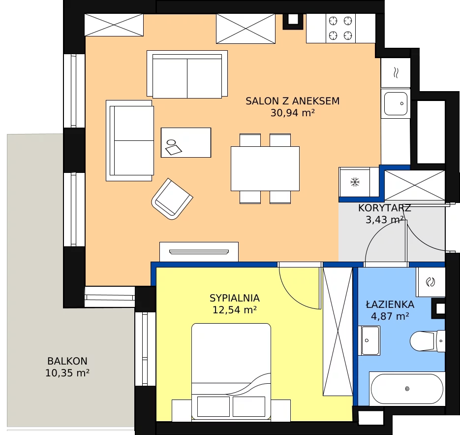 Zalety mieszkania 51.78 m², 61