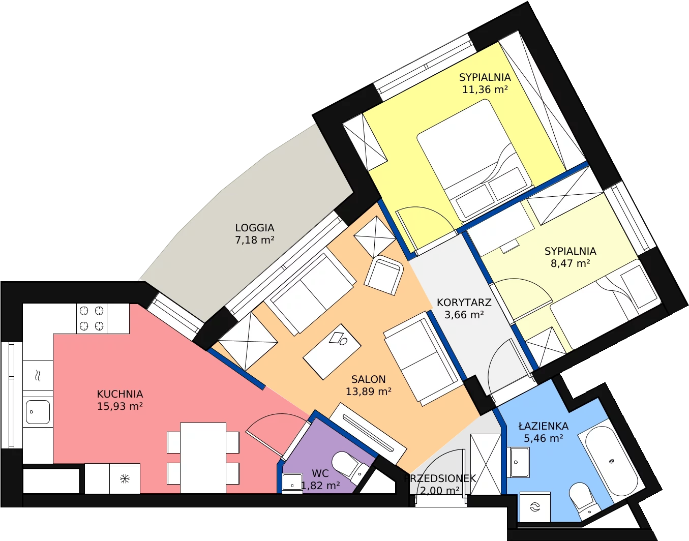 Zalety apartamentu 62.59 m², 113