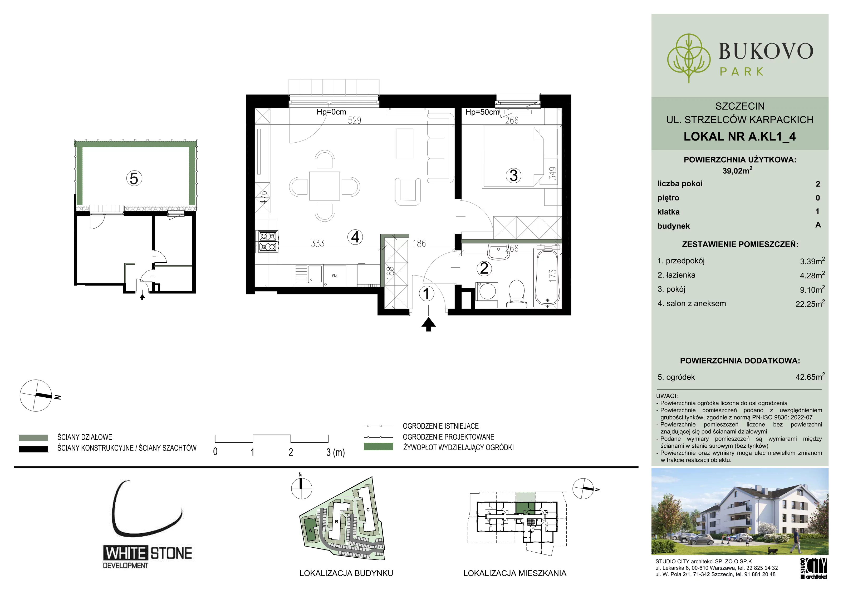 2 pokoje, mieszkanie 39,02 m², parter, oferta nr A_1_04, Bukovo Park, Szczecin, Północ, Bukowo, ul. Strzelców Karpackich