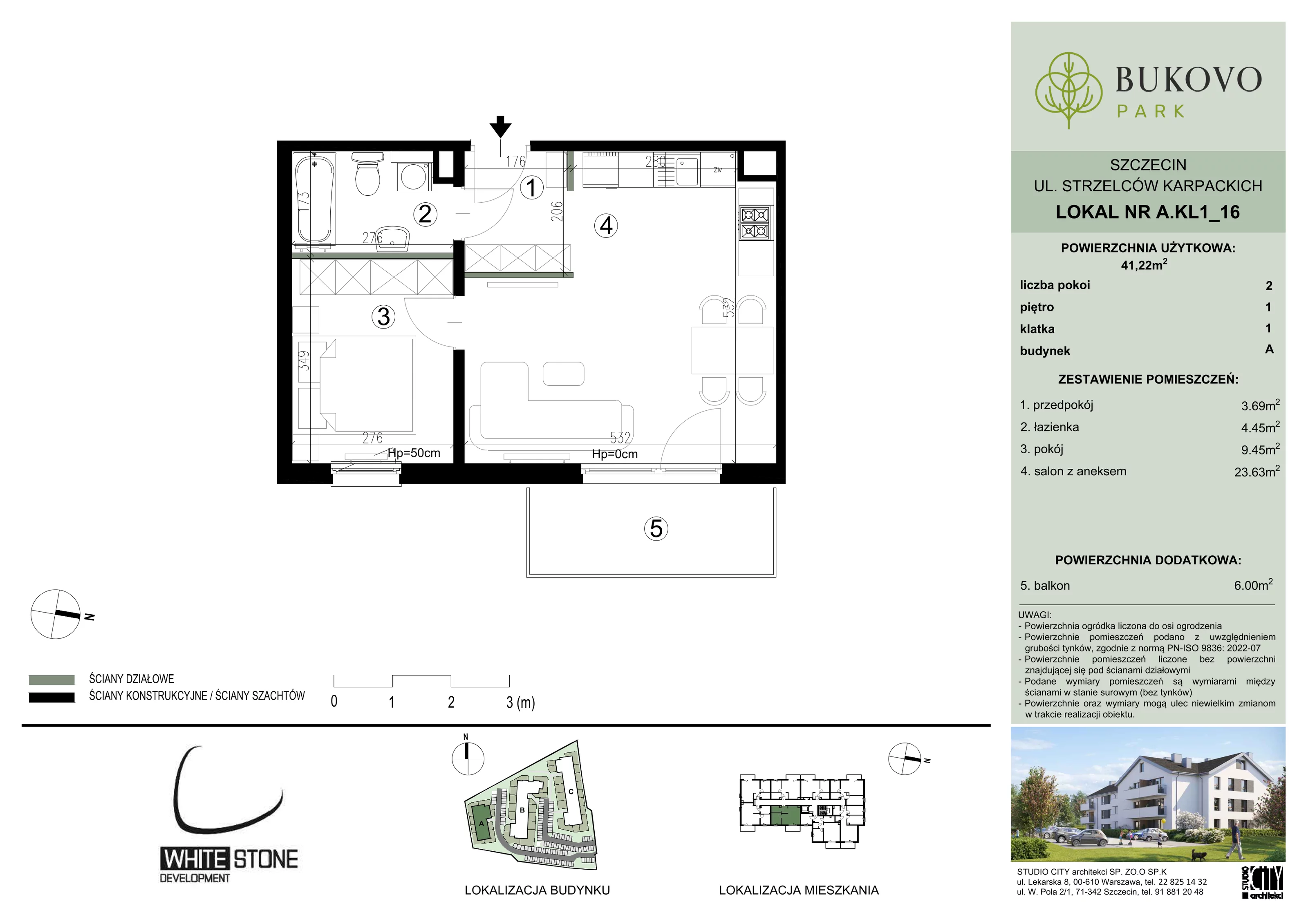 2 pokoje, mieszkanie 41,22 m², piętro 1, oferta nr A_1_16, Bukovo Park, Szczecin, Północ, Bukowo, ul. Strzelców Karpackich