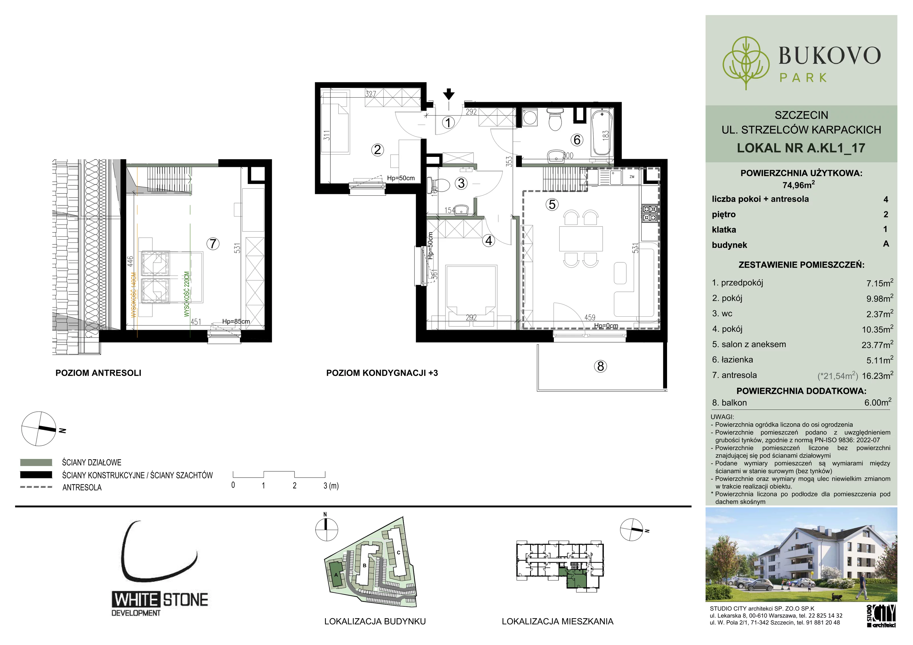 3 pokoje, mieszkanie 74,96 m², piętro 2, oferta nr A_1_17, Bukovo Park, Szczecin, Północ, Bukowo, ul. Strzelców Karpackich