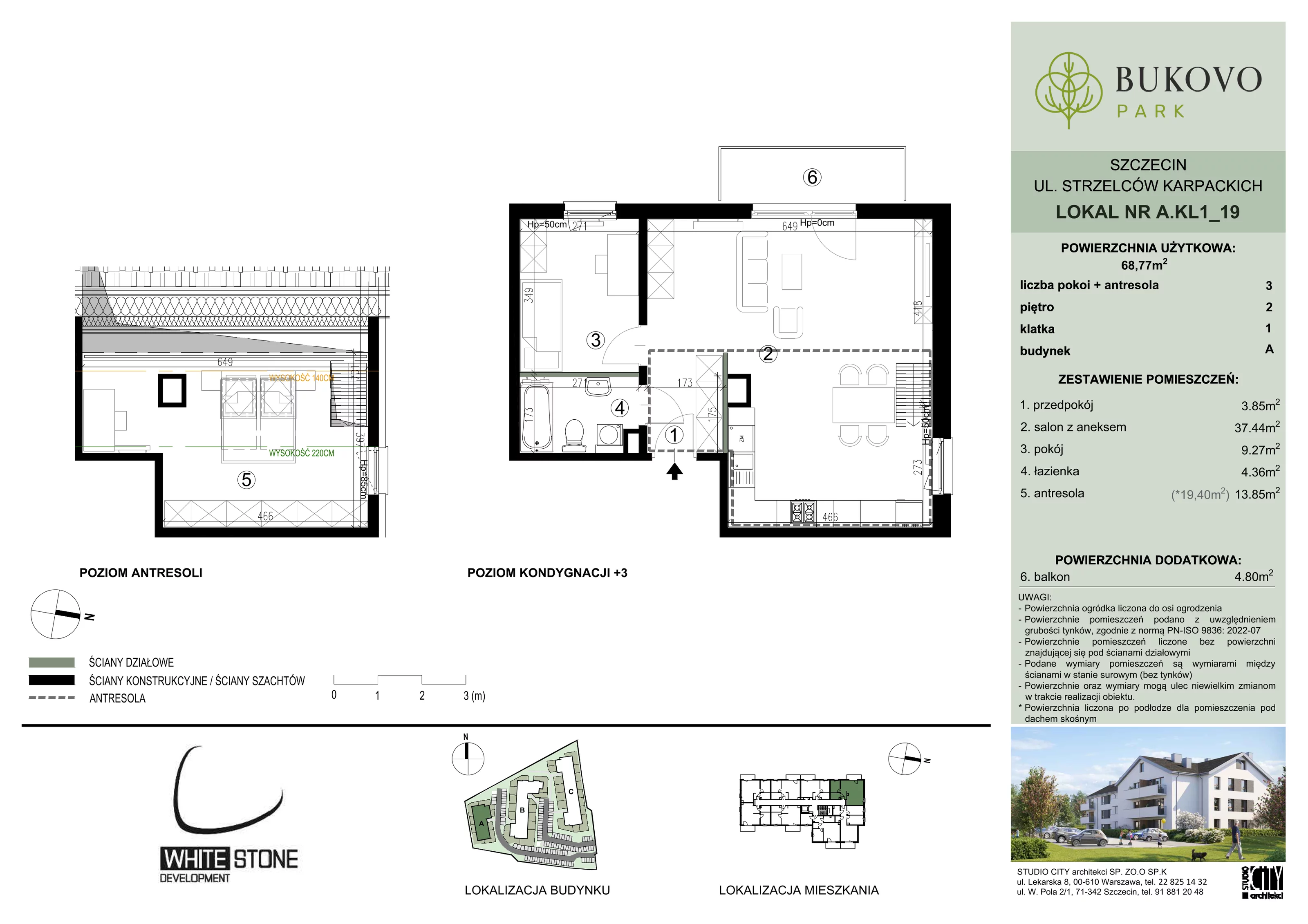 2 pokoje, mieszkanie 68,77 m², piętro 2, oferta nr A_1_19, Bukovo Park, Szczecin, Północ, Bukowo, ul. Strzelców Karpackich