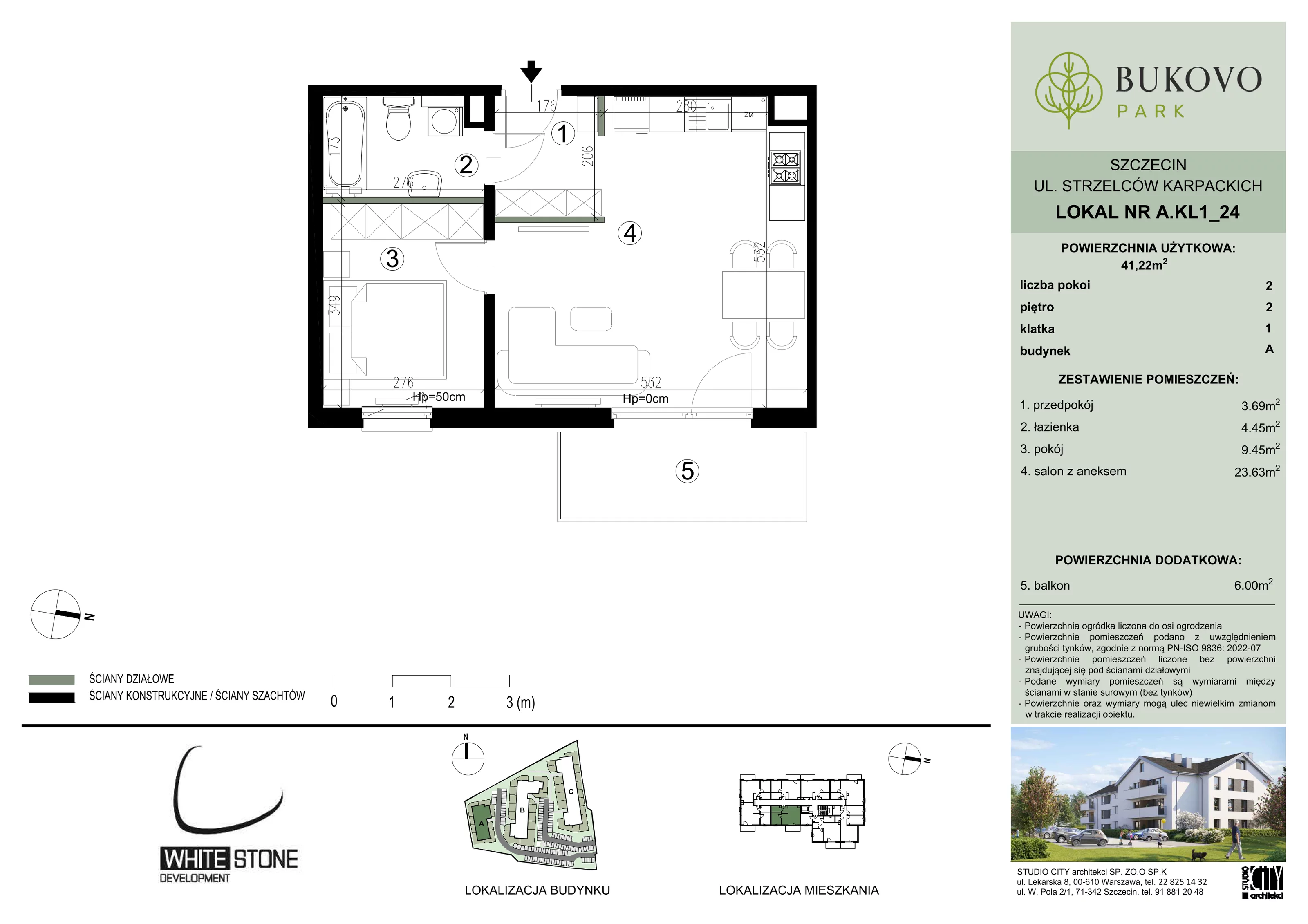 2 pokoje, mieszkanie 41,22 m², piętro 2, oferta nr A_1_24, Bukovo Park, Szczecin, Północ, Bukowo, ul. Strzelców Karpackich