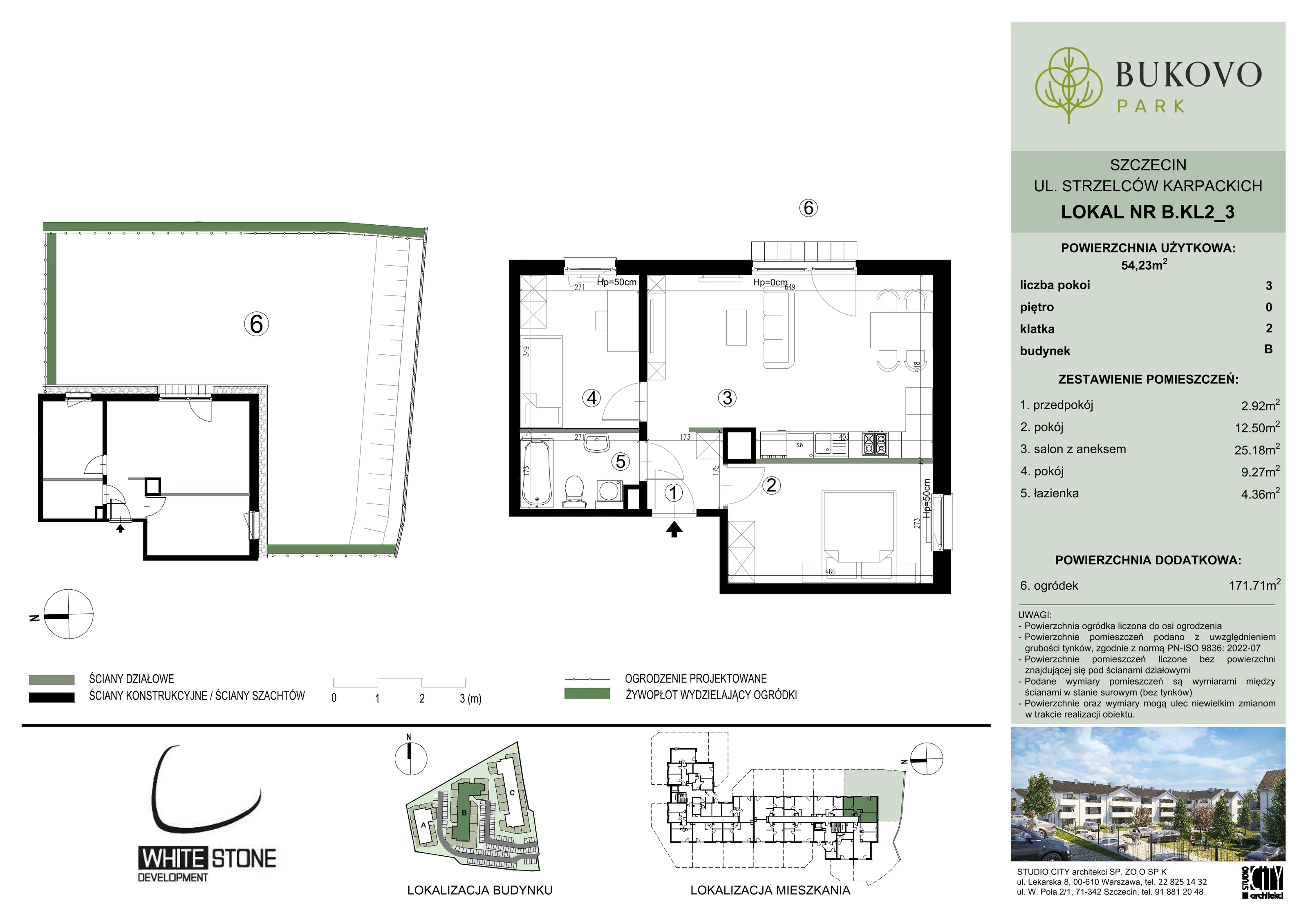 3 pokoje, mieszkanie 54,23 m², parter, oferta nr B_2_03, Bukovo Park, Szczecin, Północ, Bukowo, ul. Strzelców Karpackich