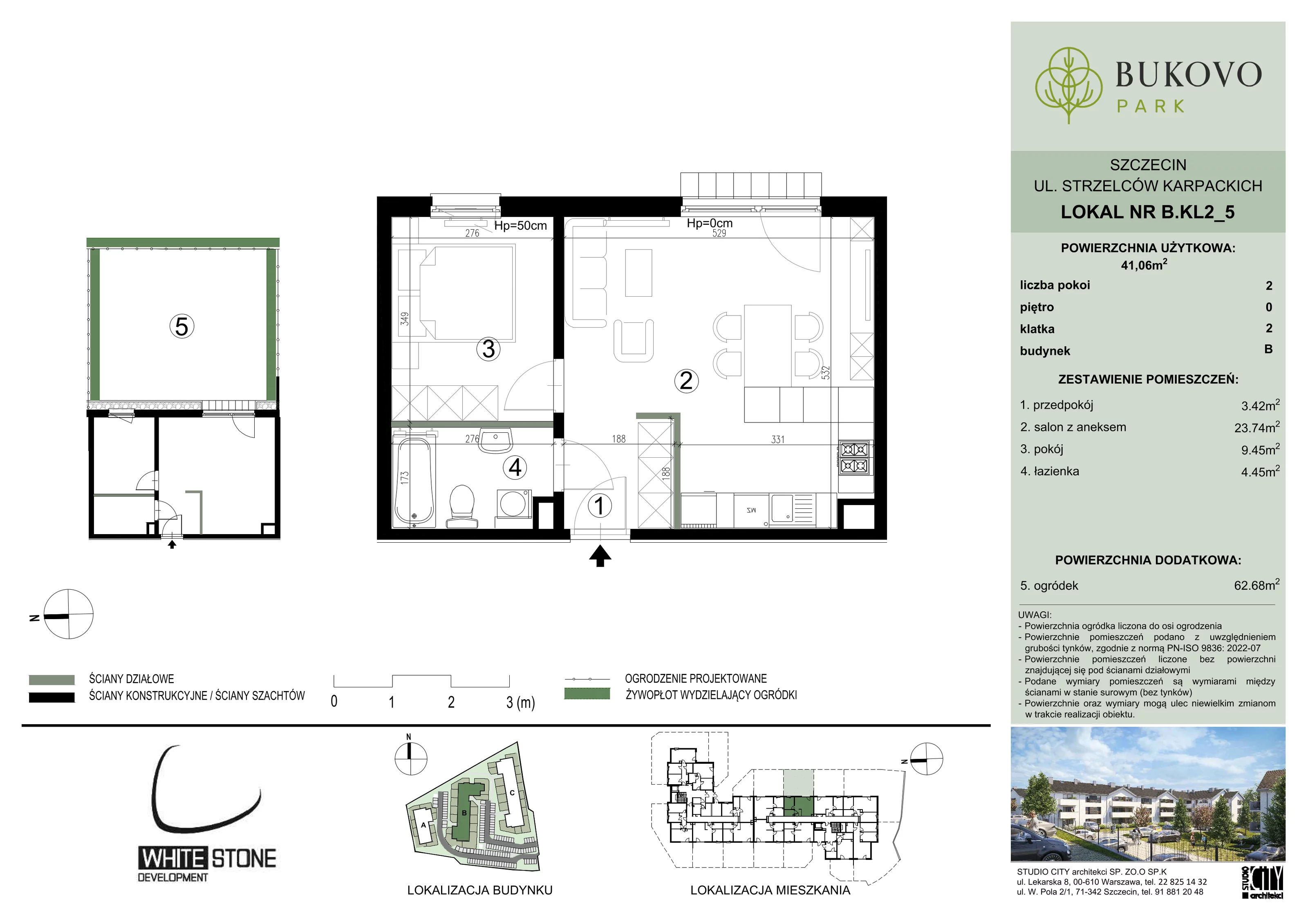2 pokoje, mieszkanie 41,06 m², parter, oferta nr B_2_05, Bukovo Park, Szczecin, Północ, Bukowo, ul. Strzelców Karpackich
