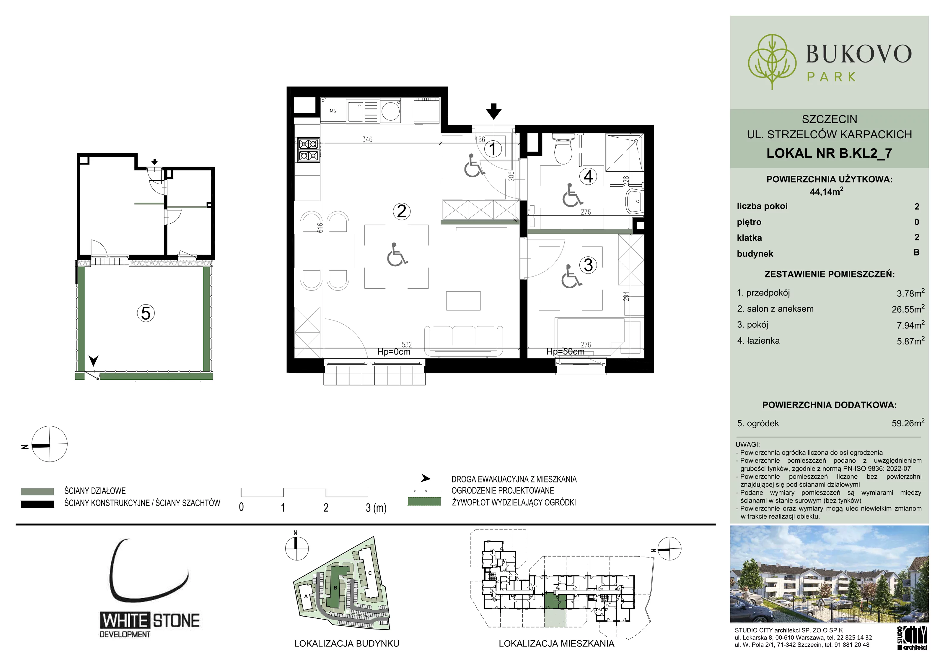 2 pokoje, mieszkanie 44,14 m², parter, oferta nr B_2_07, Bukovo Park, Szczecin, Północ, Bukowo, ul. Strzelców Karpackich