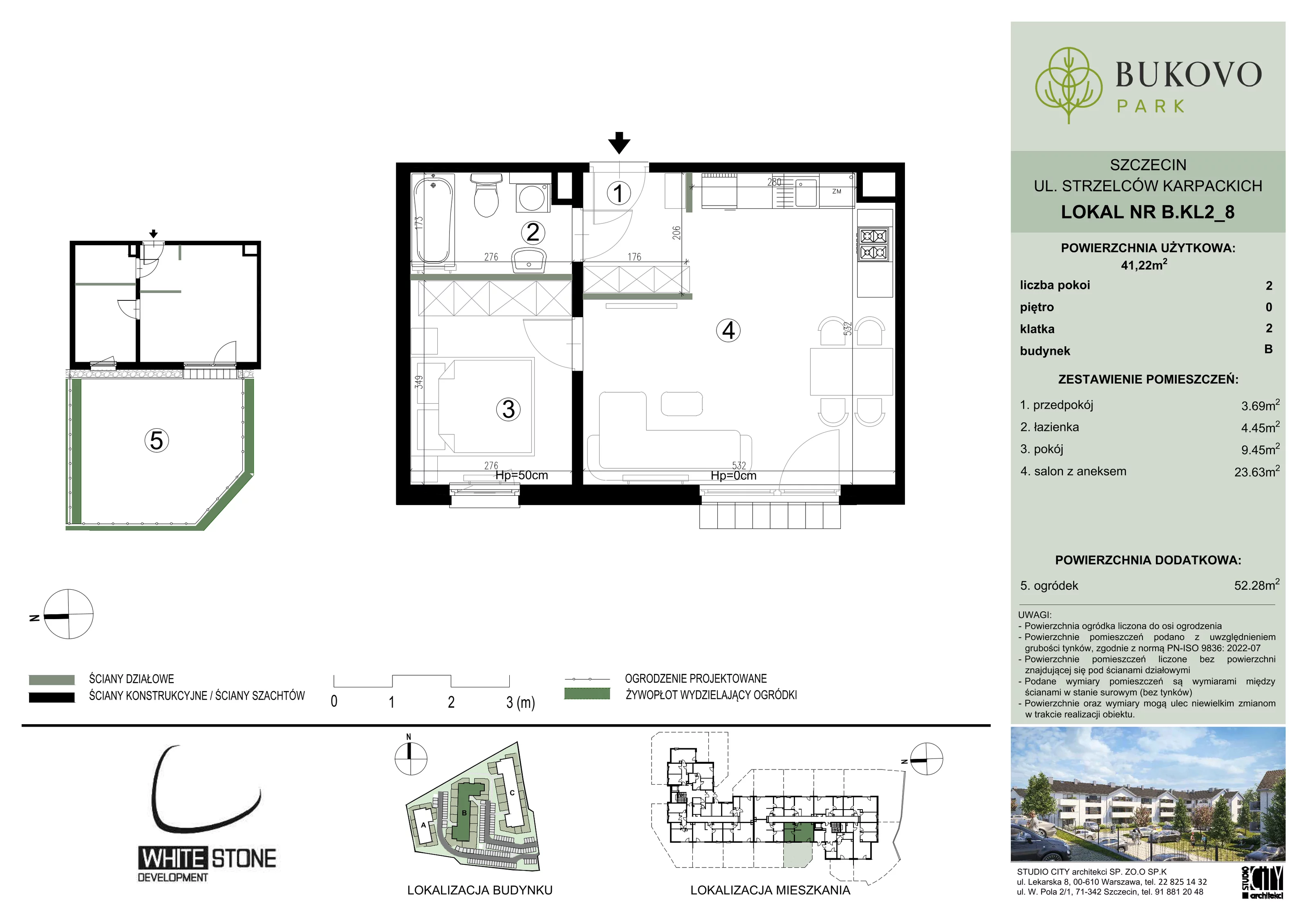 2 pokoje, mieszkanie 41,22 m², parter, oferta nr B_2_08, Bukovo Park, Szczecin, Północ, Bukowo, ul. Strzelców Karpackich
