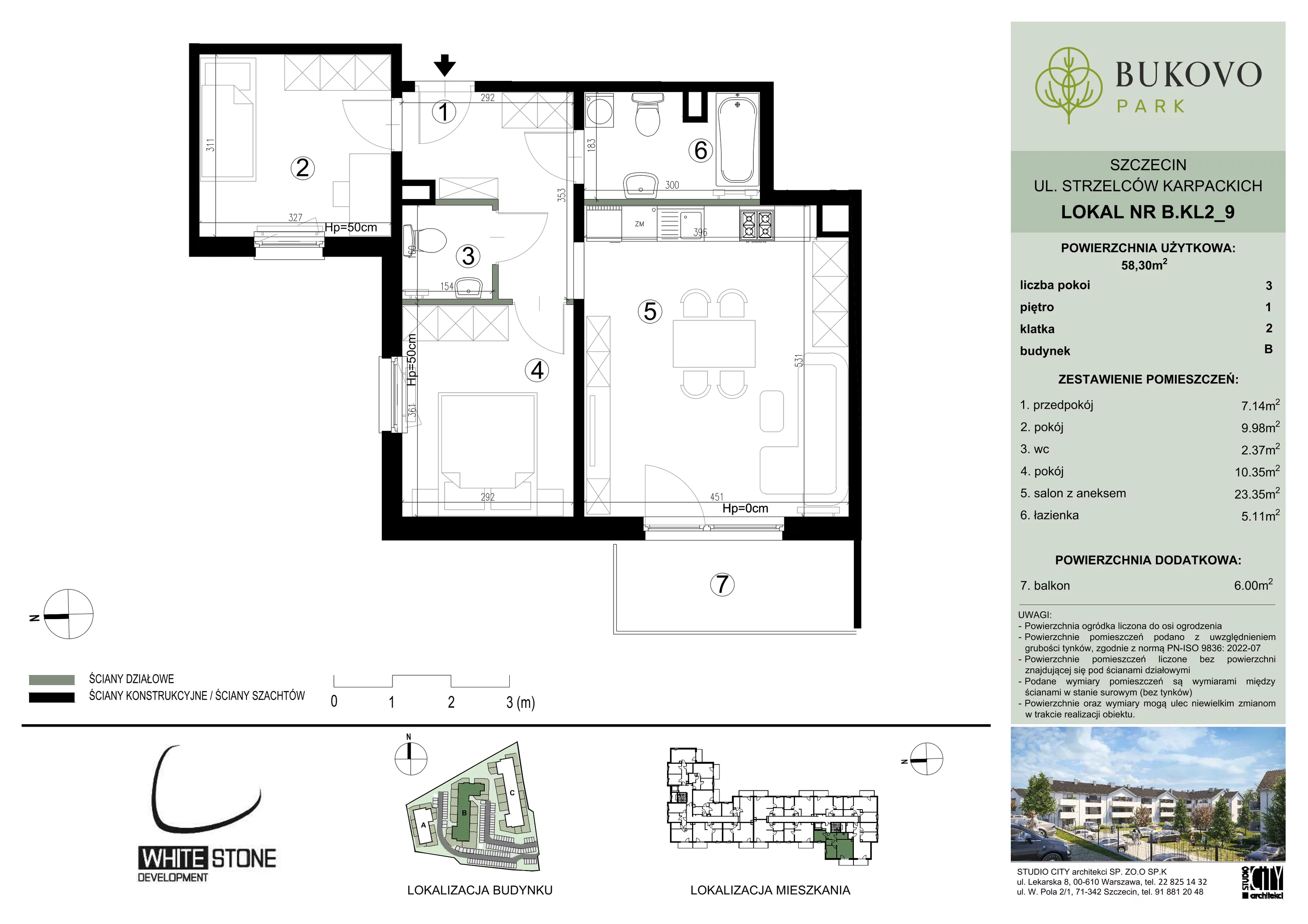3 pokoje, mieszkanie 58,30 m², piętro 1, oferta nr B_2_09, Bukovo Park, Szczecin, Północ, Bukowo, ul. Strzelców Karpackich