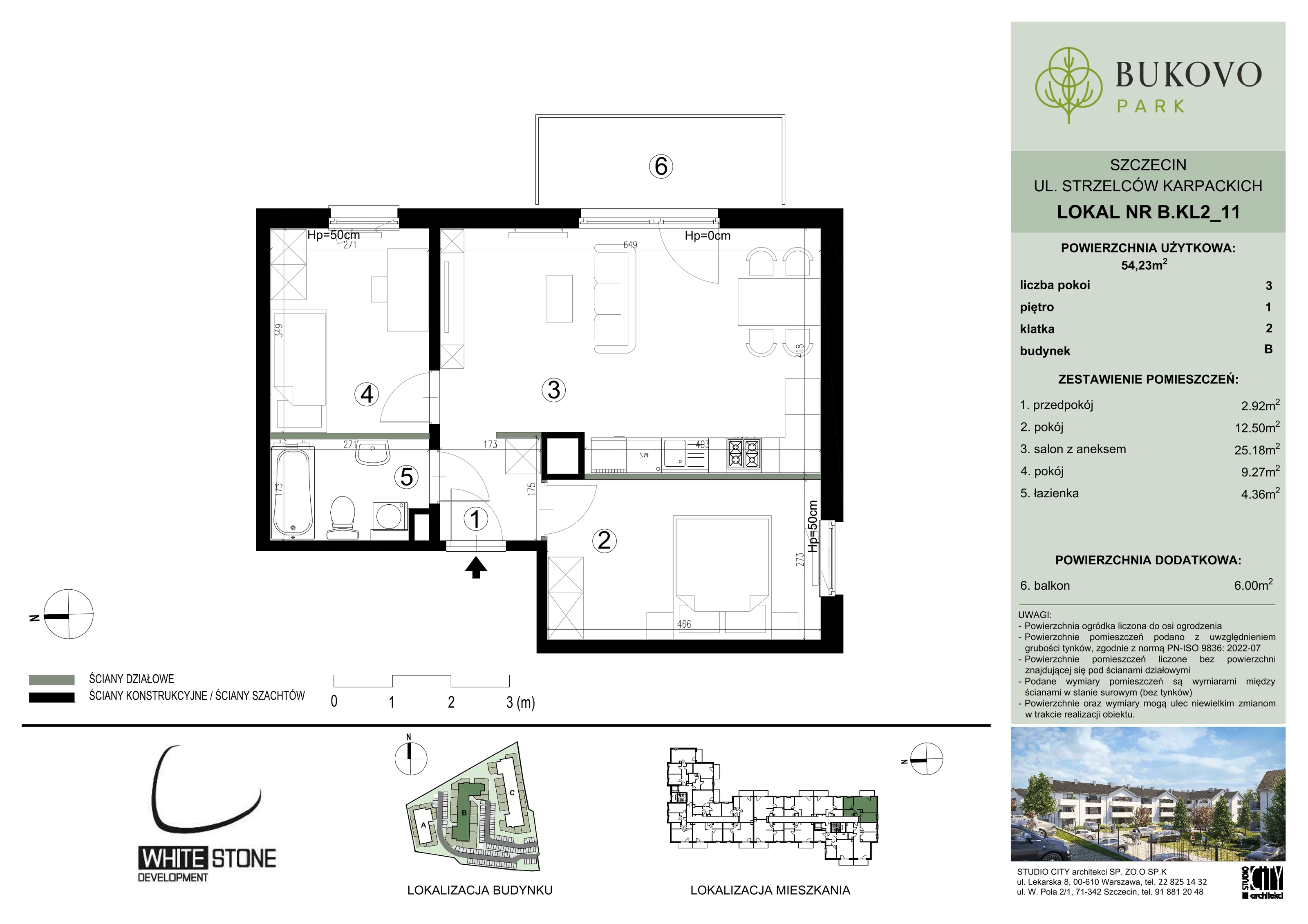 3 pokoje, mieszkanie 54,23 m², piętro 1, oferta nr B_2_11, Bukovo Park, Szczecin, Północ, Bukowo, ul. Strzelców Karpackich