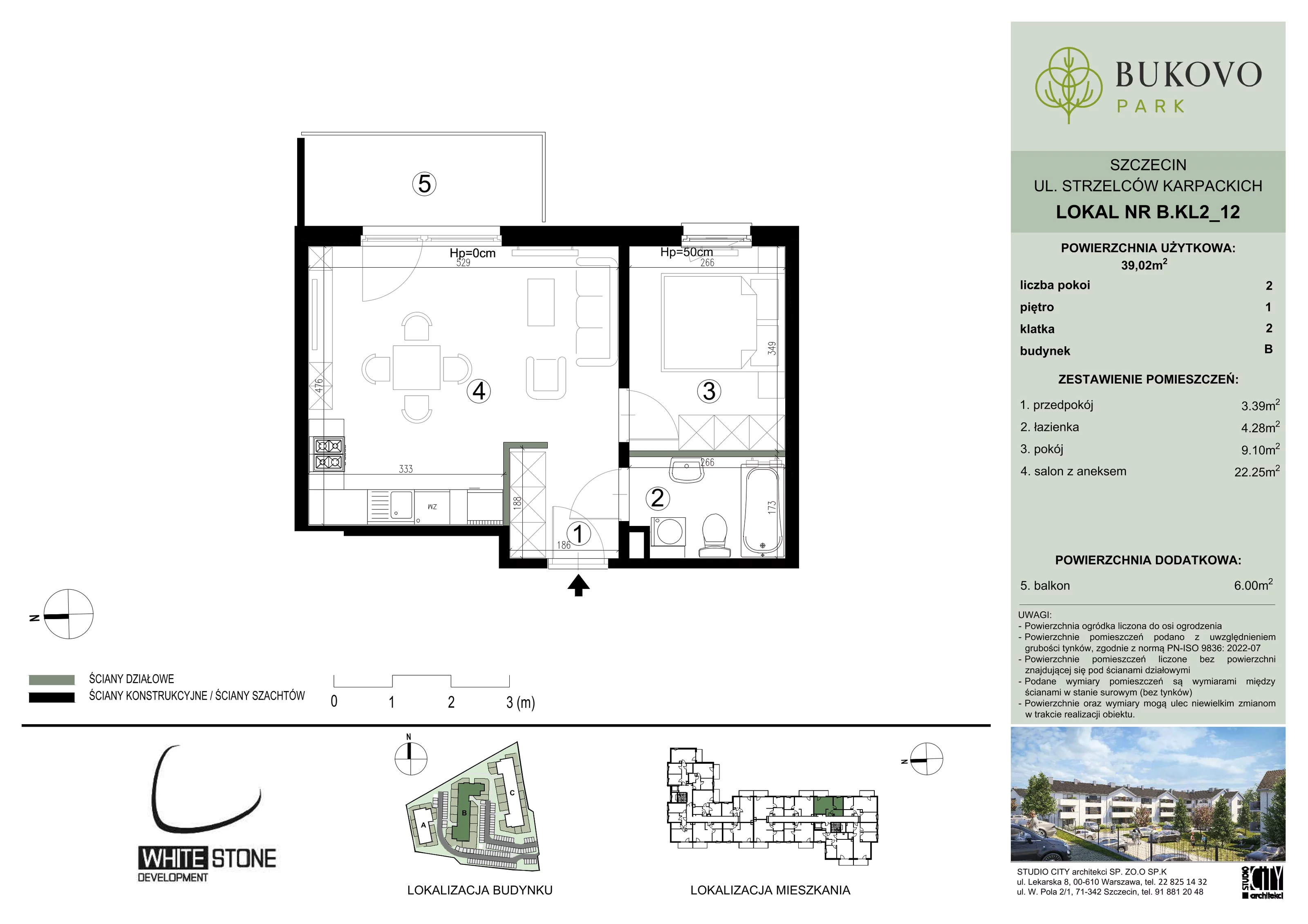 2 pokoje, mieszkanie 39,02 m², piętro 1, oferta nr B_2_12, Bukovo Park, Szczecin, Północ, Bukowo, ul. Strzelców Karpackich