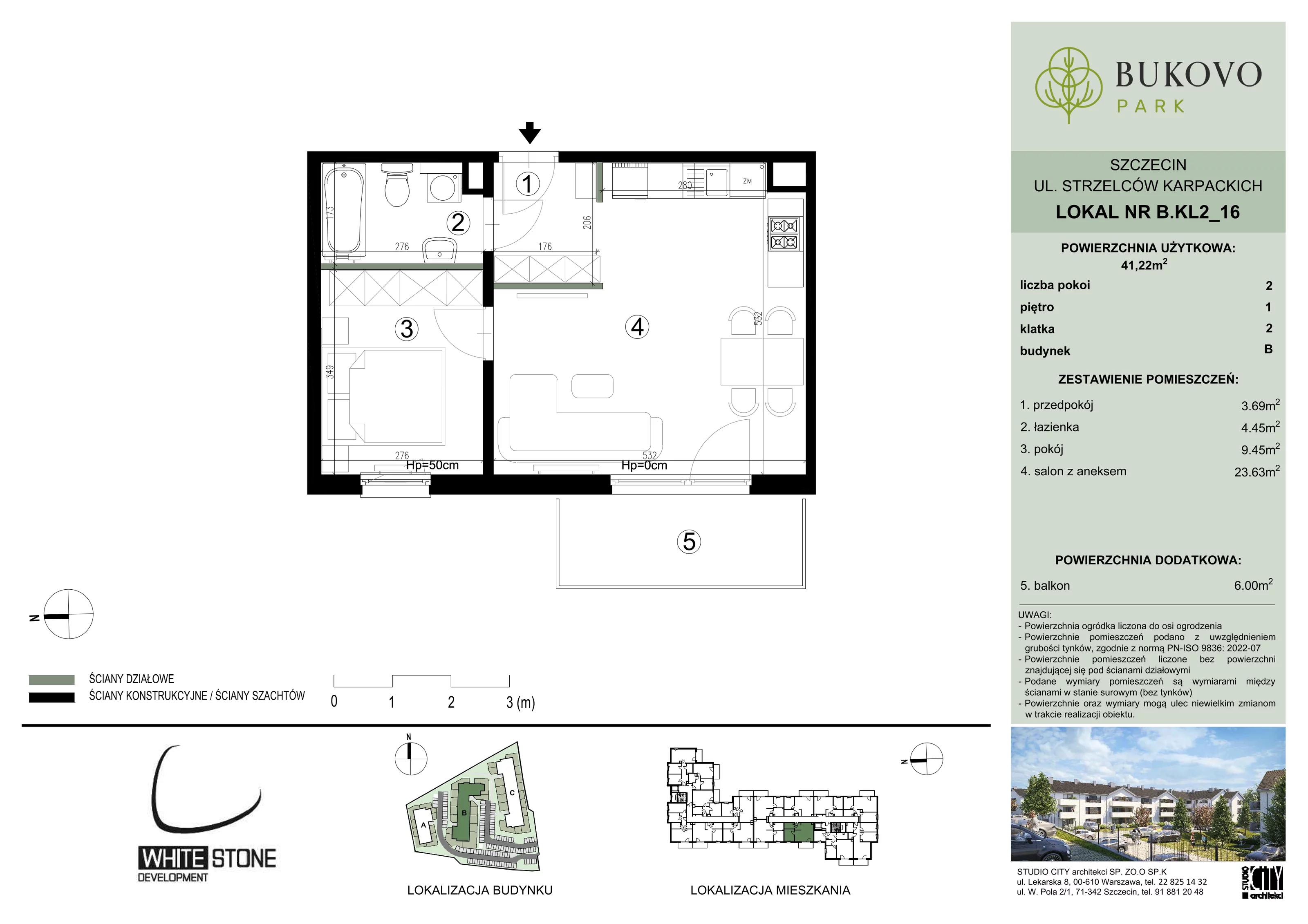 2 pokoje, mieszkanie 41,22 m², piętro 1, oferta nr B_2_16, Bukovo Park, Szczecin, Północ, Bukowo, ul. Strzelców Karpackich