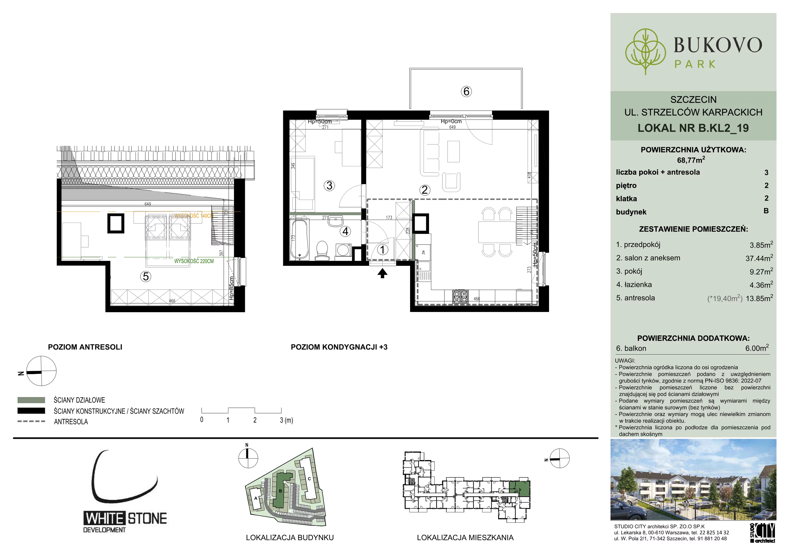 2 pokoje, mieszkanie 68,77 m², piętro 2, oferta nr B_2_19, Bukovo Park, Szczecin, Północ, Bukowo, ul. Strzelców Karpackich