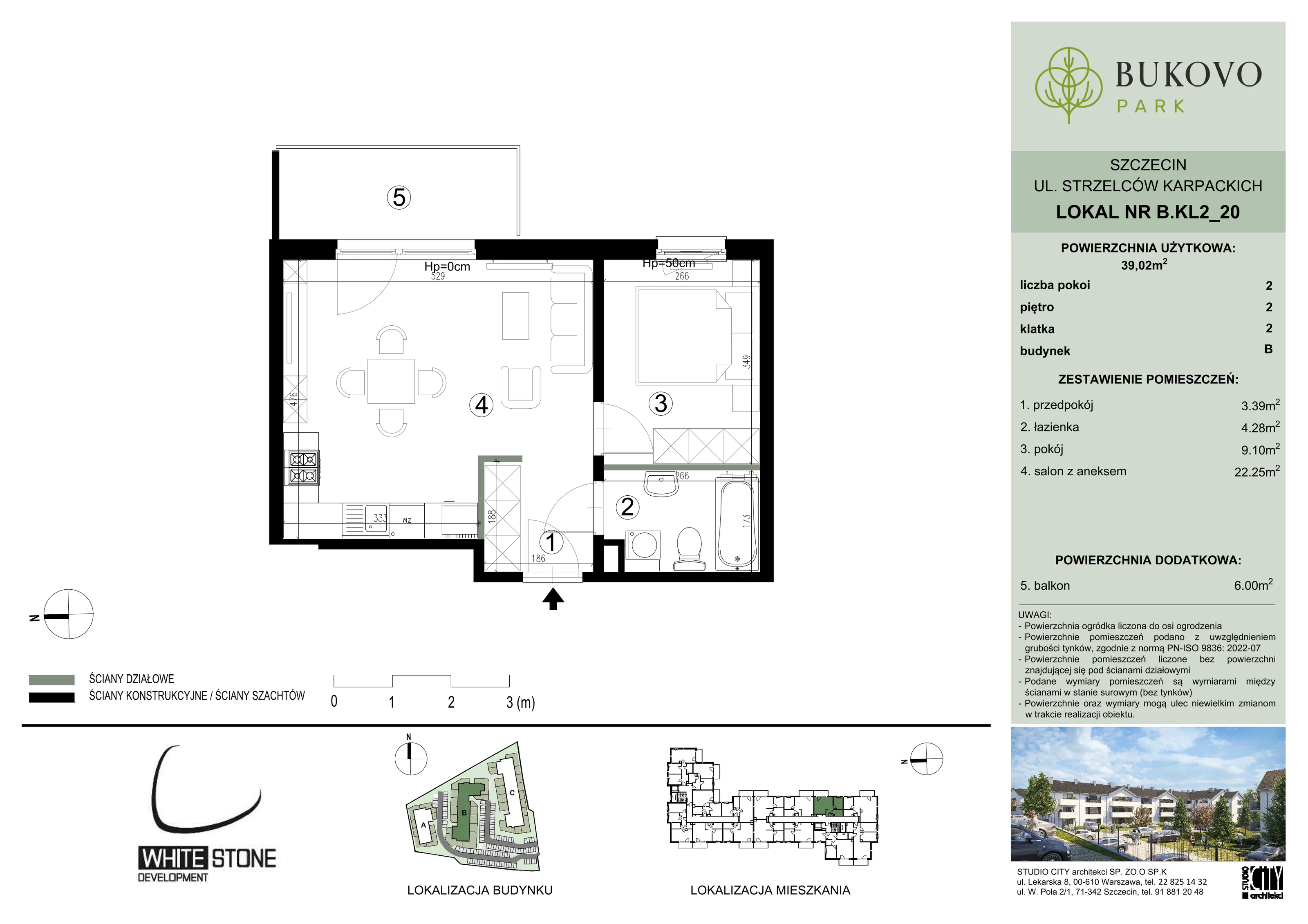 2 pokoje, mieszkanie 39,02 m², piętro 2, oferta nr B_2_20, Bukovo Park, Szczecin, Północ, Bukowo, ul. Strzelców Karpackich