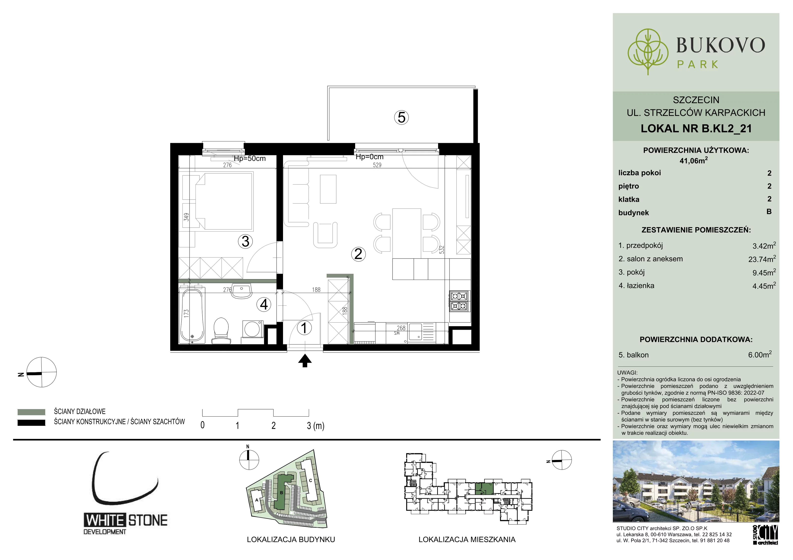 2 pokoje, mieszkanie 41,06 m², piętro 2, oferta nr B_2_21, Bukovo Park, Szczecin, Północ, Bukowo, ul. Strzelców Karpackich