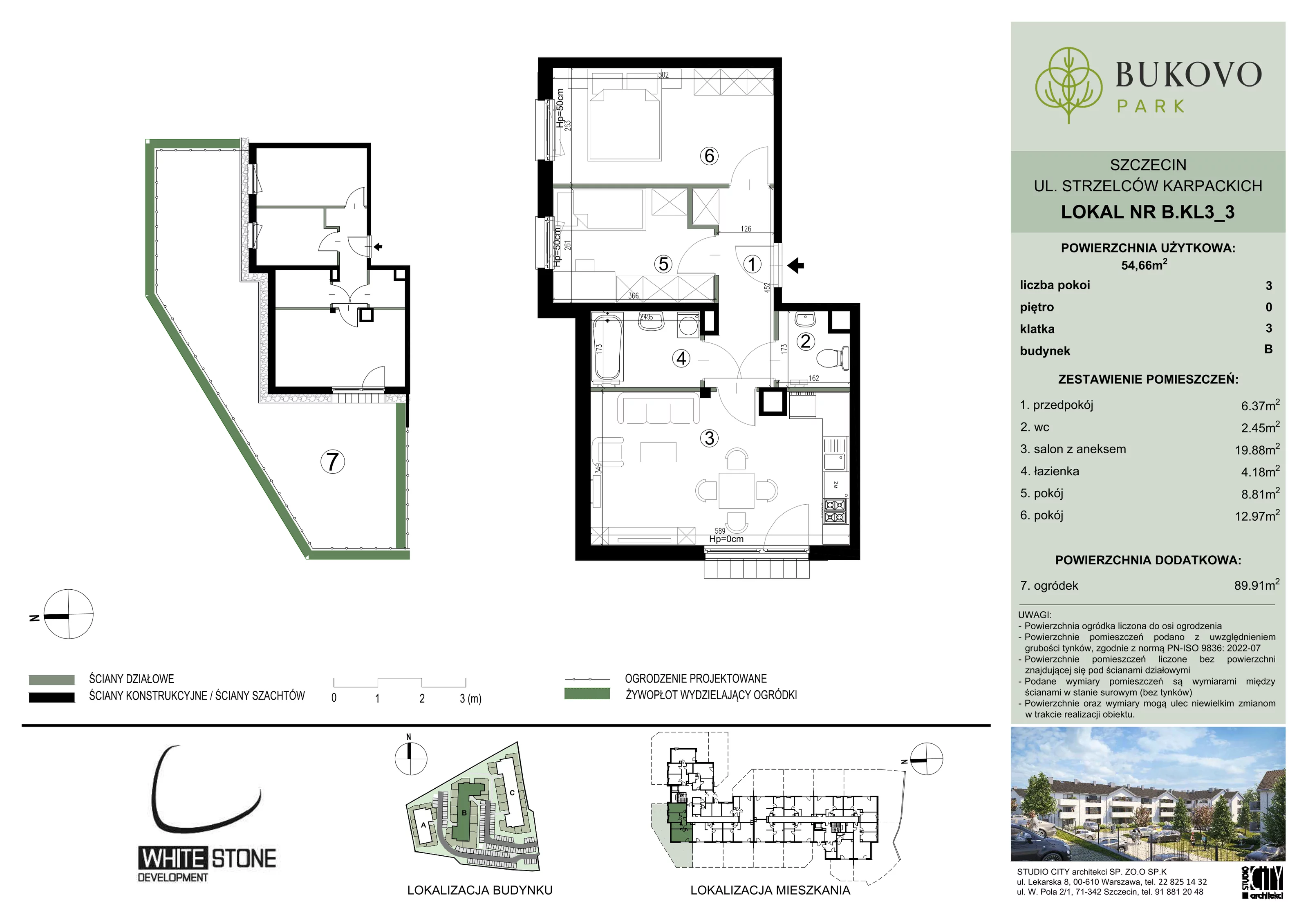 3 pokoje, mieszkanie 54,66 m², parter, oferta nr B_3_03, Bukovo Park, Szczecin, Północ, Bukowo, ul. Strzelców Karpackich