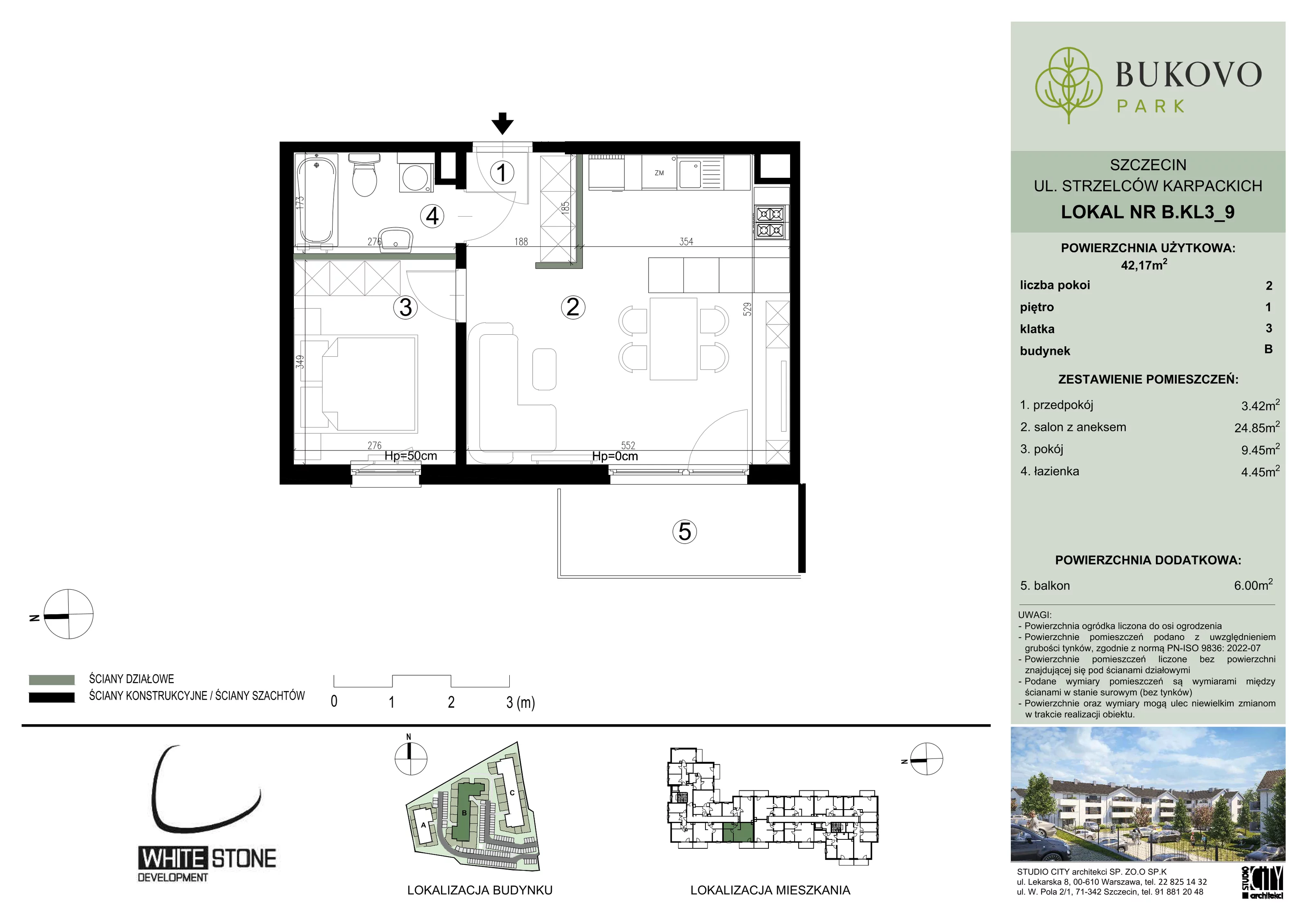2 pokoje, mieszkanie 42,15 m², piętro 1, oferta nr B_3_09, Bukovo Park, Szczecin, Północ, Bukowo, ul. Strzelców Karpackich