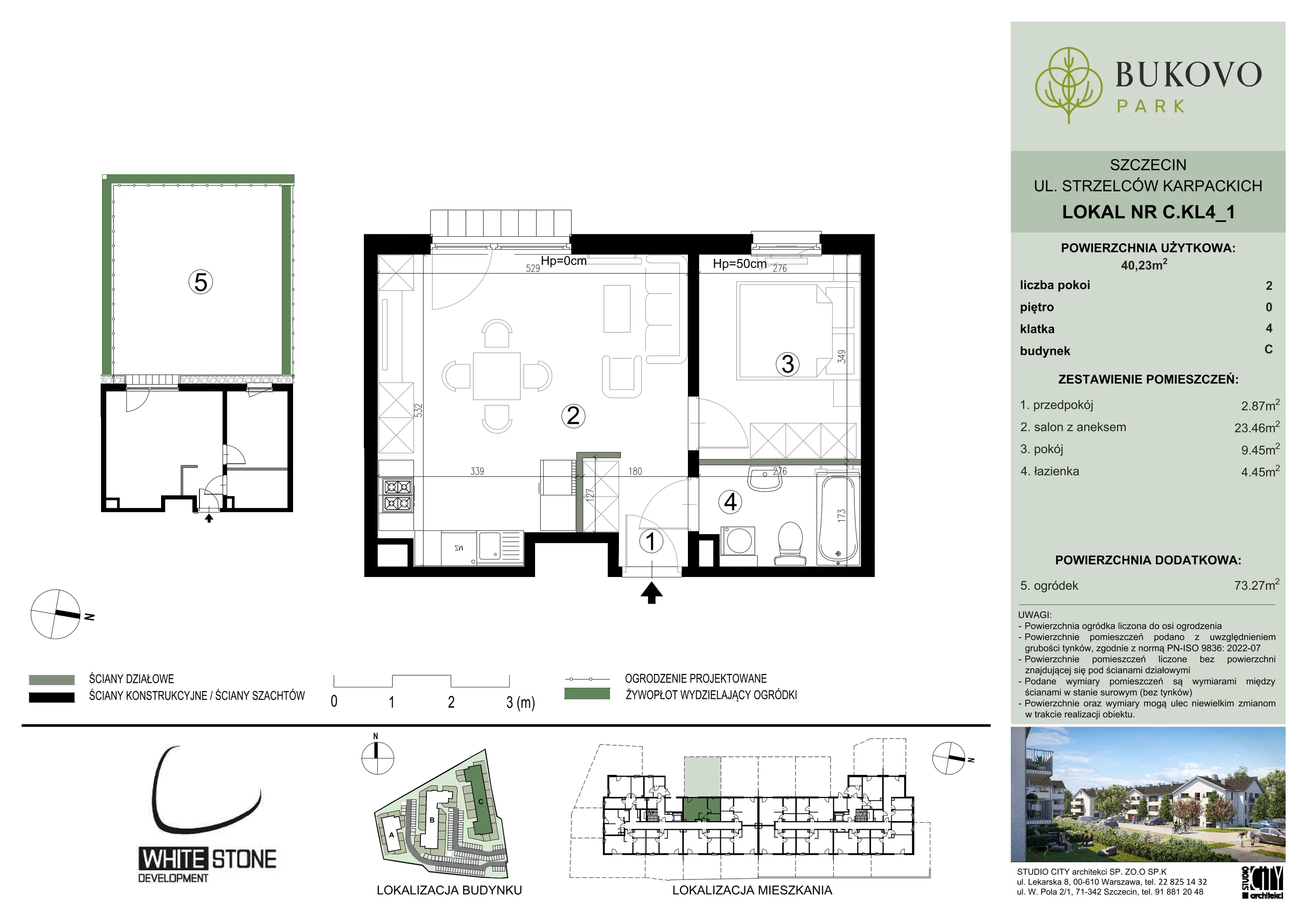 2 pokoje, mieszkanie 40,23 m², parter, oferta nr C_4_01, Bukovo Park, Szczecin, Północ, Bukowo, ul. Strzelców Karpackich