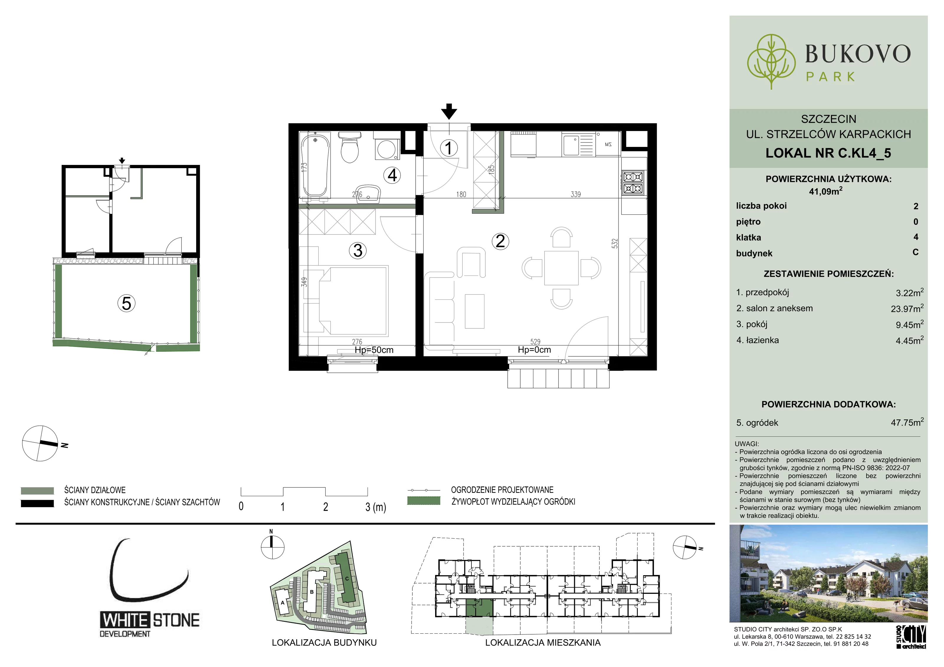 2 pokoje, mieszkanie 41,09 m², parter, oferta nr C_4_05, Bukovo Park, Szczecin, Północ, Bukowo, ul. Strzelców Karpackich