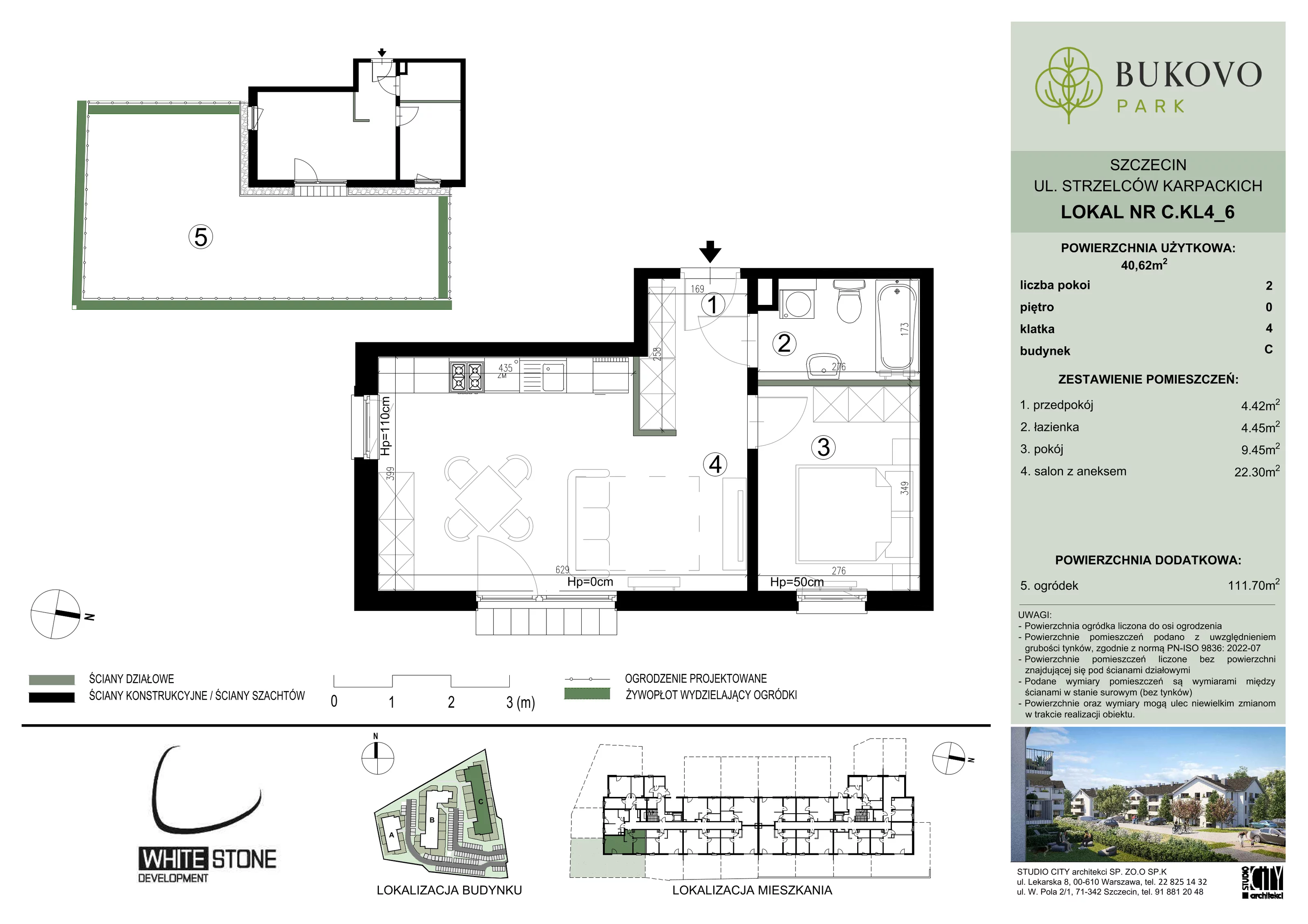 2 pokoje, mieszkanie 40,62 m², parter, oferta nr C_4_06, Bukovo Park, Szczecin, Północ, Bukowo, ul. Strzelców Karpackich