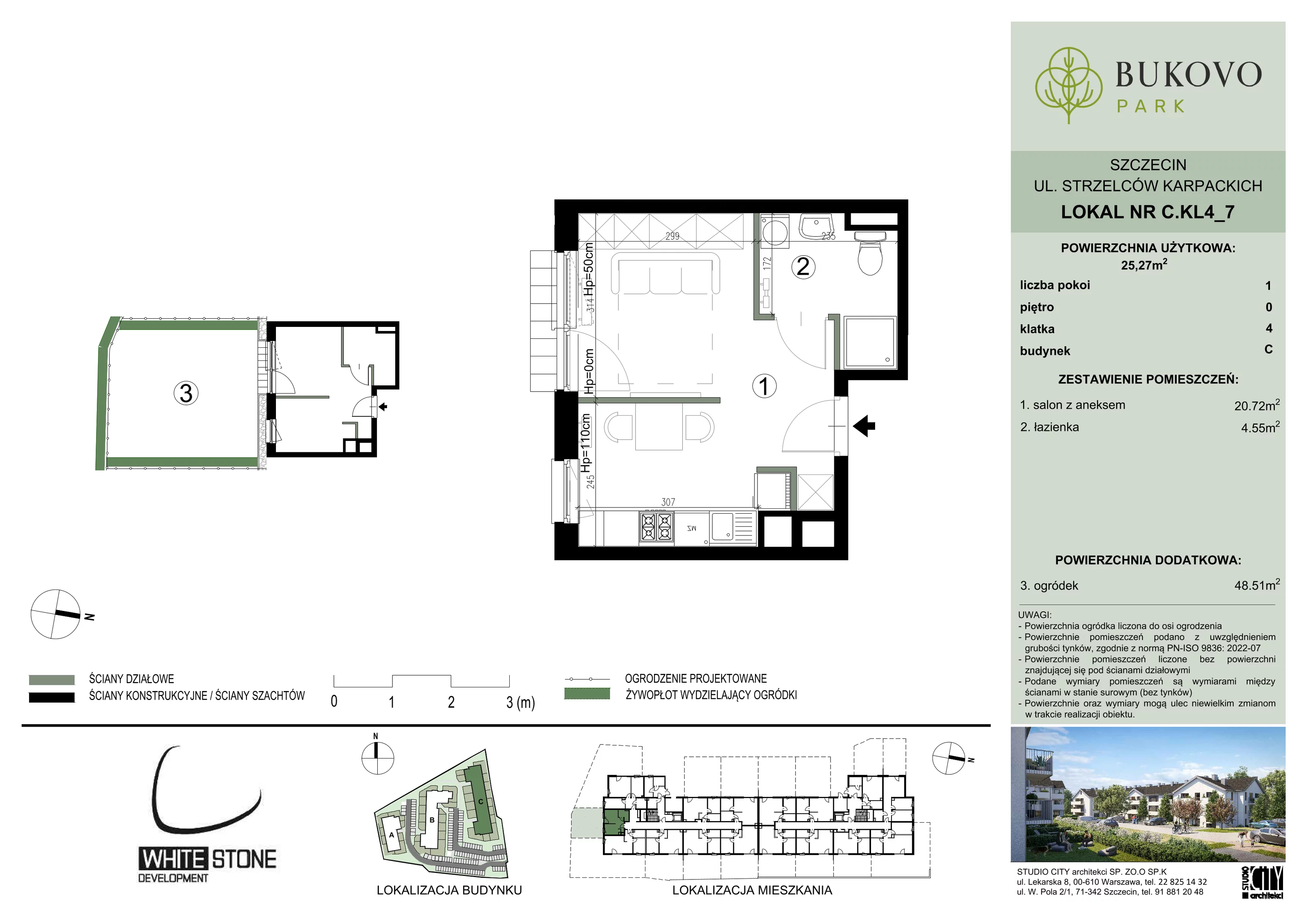 1 pokój, mieszkanie 25,27 m², parter, oferta nr C_4_07, Bukovo Park, Szczecin, Północ, Bukowo, ul. Strzelców Karpackich