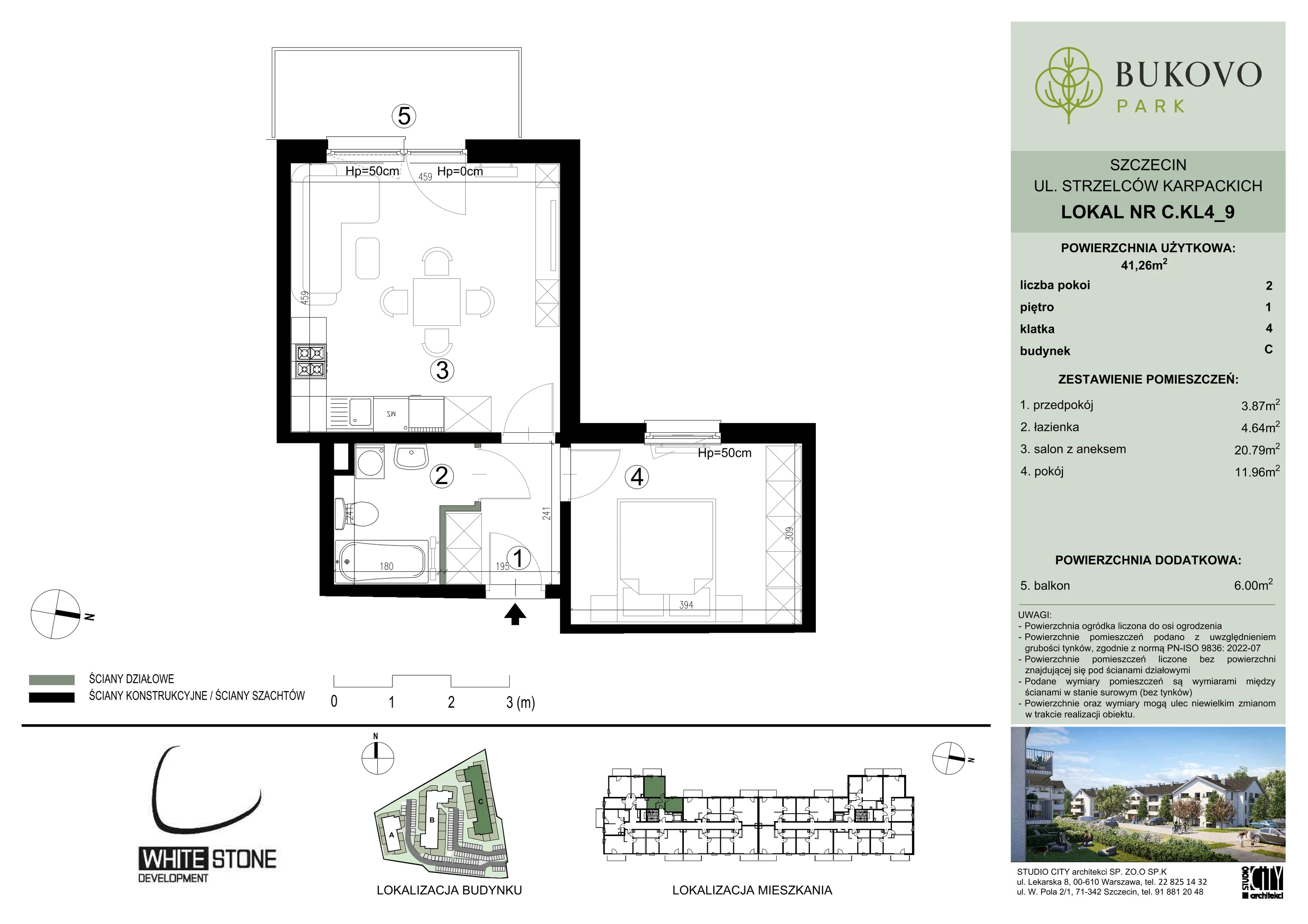 2 pokoje, mieszkanie 41,26 m², piętro 1, oferta nr C_4_09, Bukovo Park, Szczecin, Północ, Bukowo, ul. Strzelców Karpackich