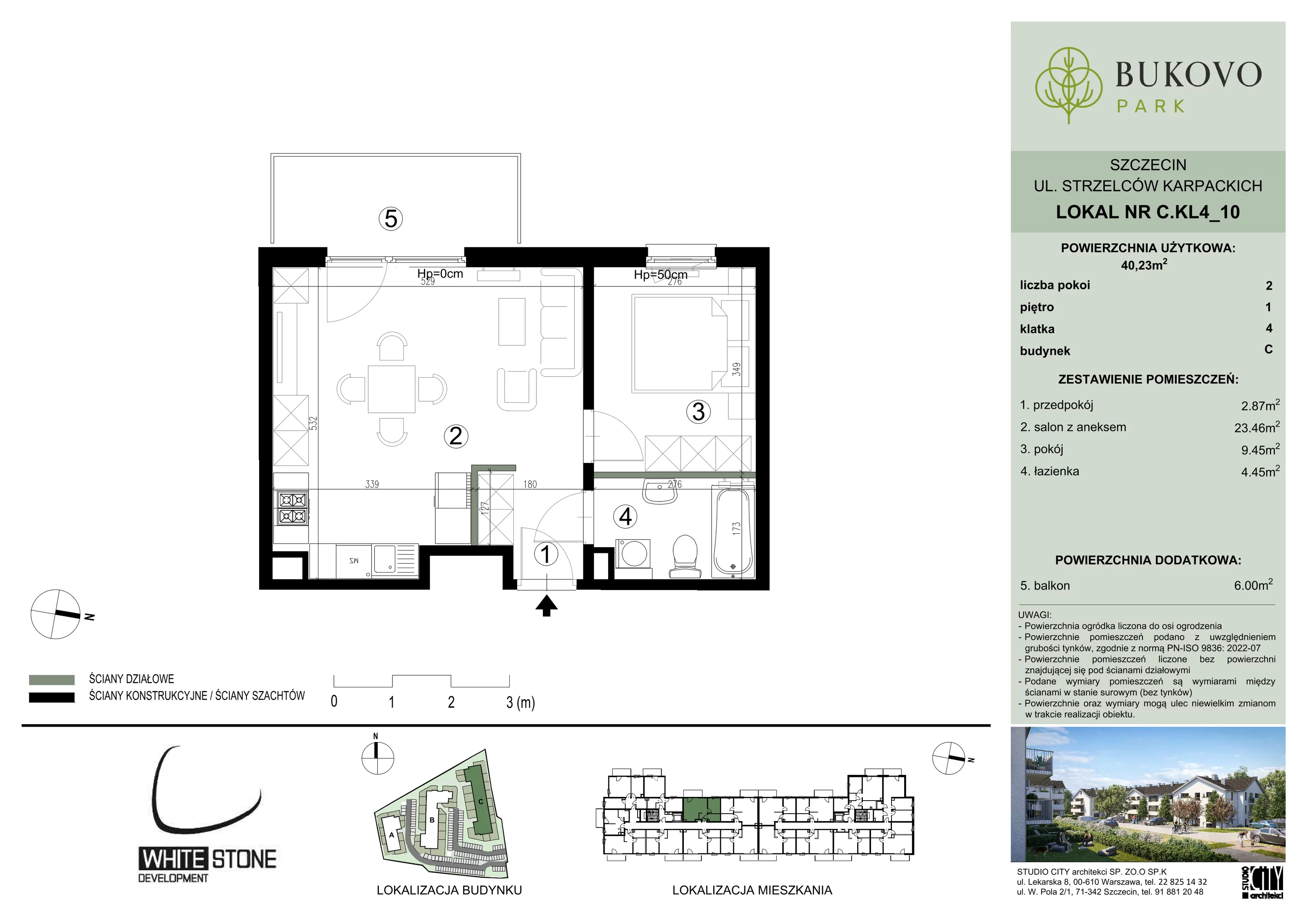 2 pokoje, mieszkanie 40,23 m², piętro 1, oferta nr C_4_10, Bukovo Park, Szczecin, Północ, Bukowo, ul. Strzelców Karpackich
