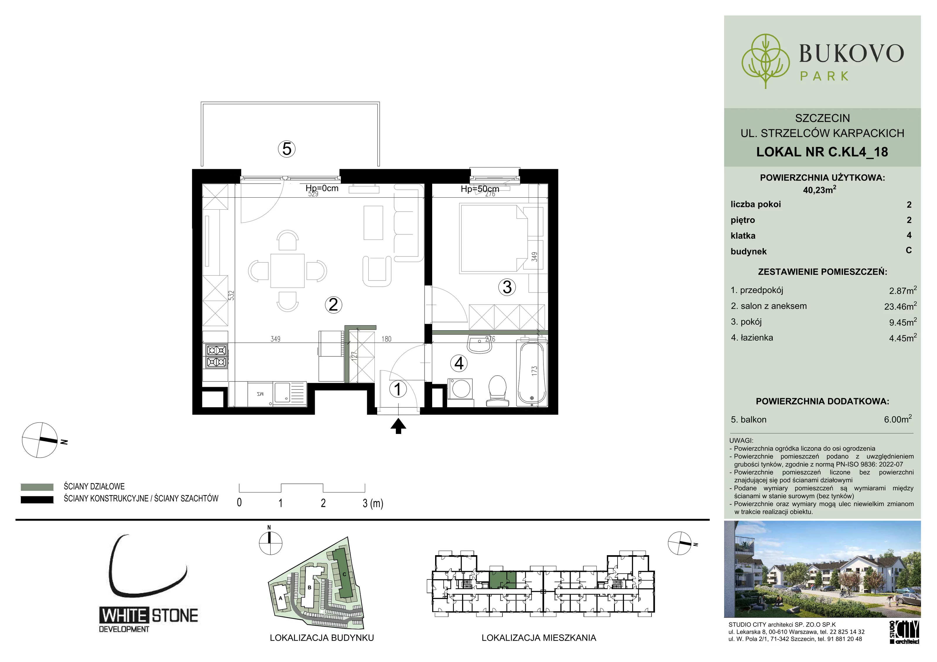 2 pokoje, mieszkanie 40,23 m², piętro 2, oferta nr C_4_18, Bukovo Park, Szczecin, Północ, Bukowo, ul. Strzelców Karpackich