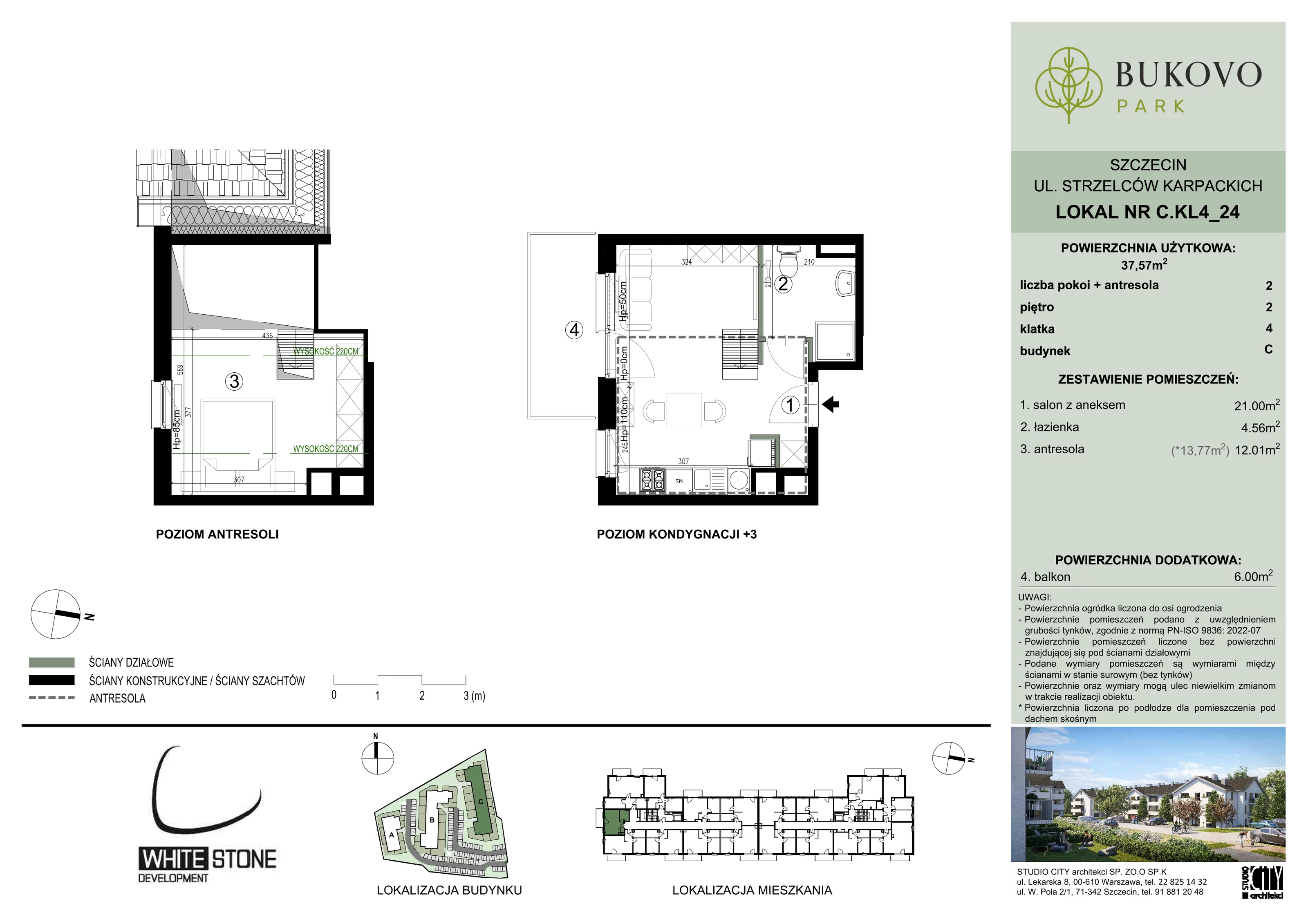 1 pokój, mieszkanie 37,57 m², piętro 2, oferta nr C_4_24, Bukovo Park, Szczecin, Północ, Bukowo, ul. Strzelców Karpackich