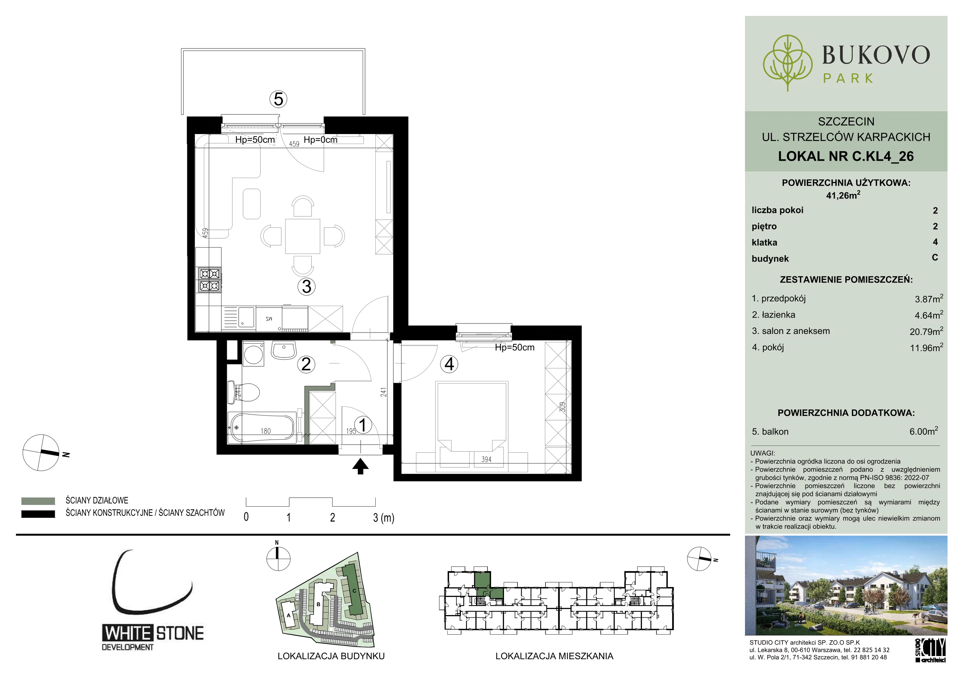 2 pokoje, mieszkanie 41,26 m², piętro 2, oferta nr C_4_26, Bukovo Park, Szczecin, Północ, Bukowo, ul. Strzelców Karpackich