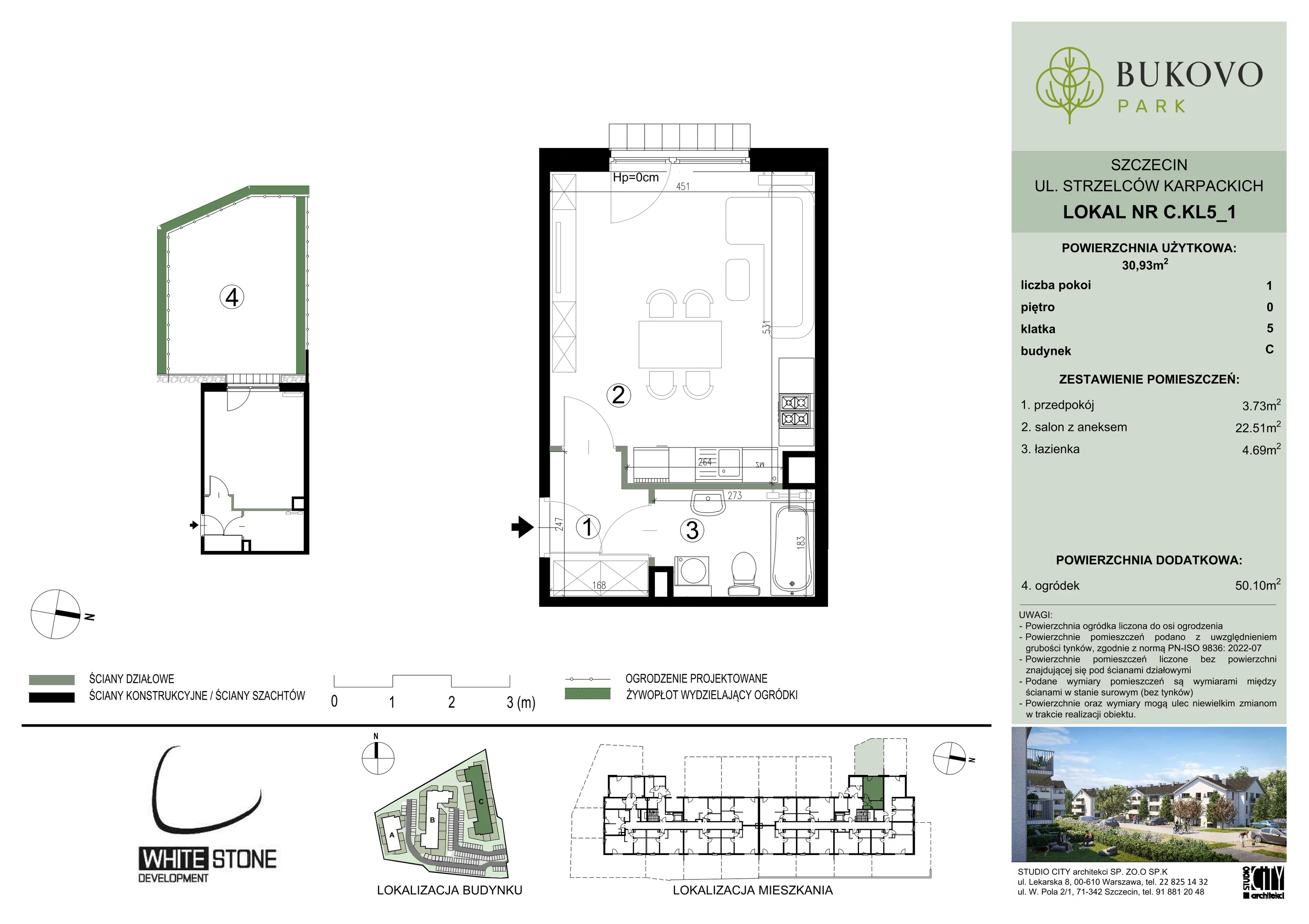 1 pokój, mieszkanie 30,93 m², parter, oferta nr C_5_01, Bukovo Park, Szczecin, Północ, Bukowo, ul. Strzelców Karpackich