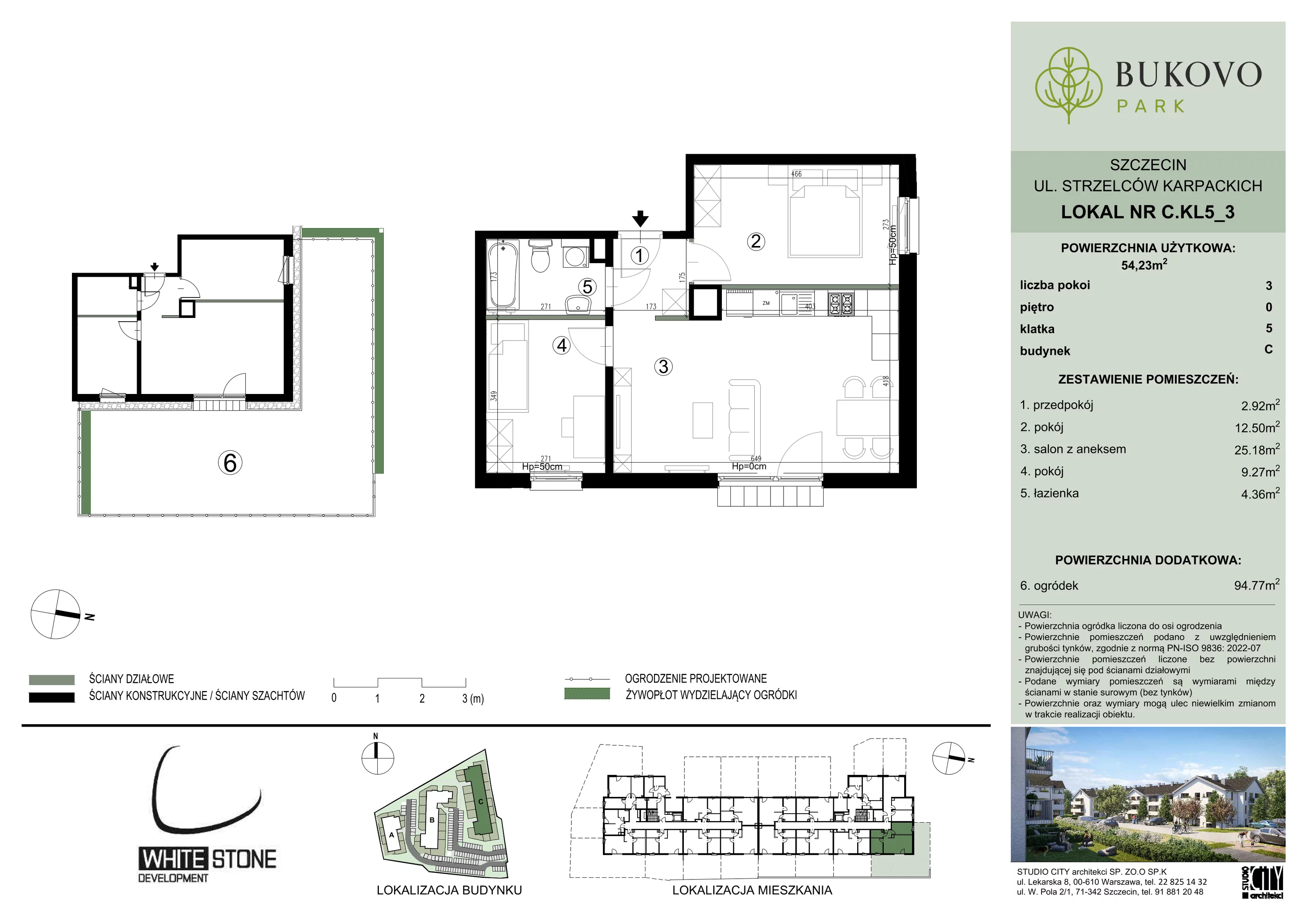 3 pokoje, mieszkanie 54,23 m², parter, oferta nr C_5_03, Bukovo Park, Szczecin, Północ, Bukowo, ul. Strzelców Karpackich