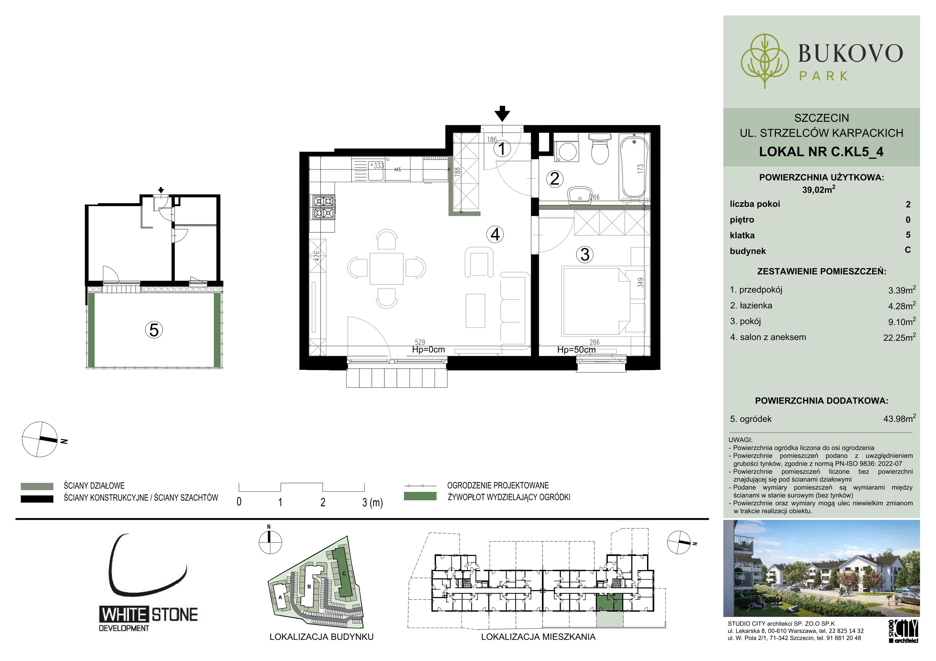 2 pokoje, mieszkanie 39,02 m², parter, oferta nr C_5_04, Bukovo Park, Szczecin, Północ, Bukowo, ul. Strzelców Karpackich