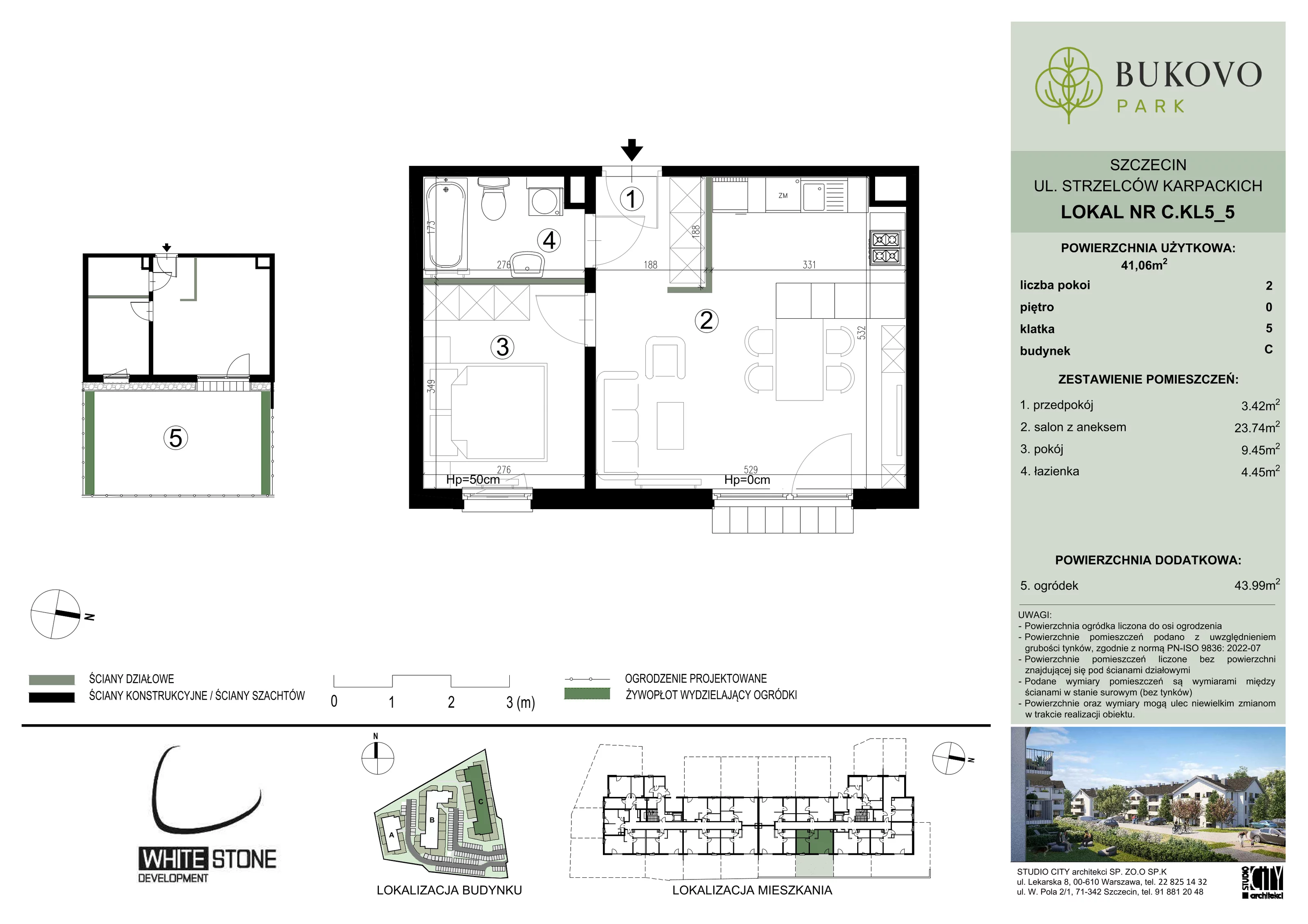 2 pokoje, mieszkanie 41,06 m², parter, oferta nr C_5_05, Bukovo Park, Szczecin, Północ, Bukowo, ul. Strzelców Karpackich
