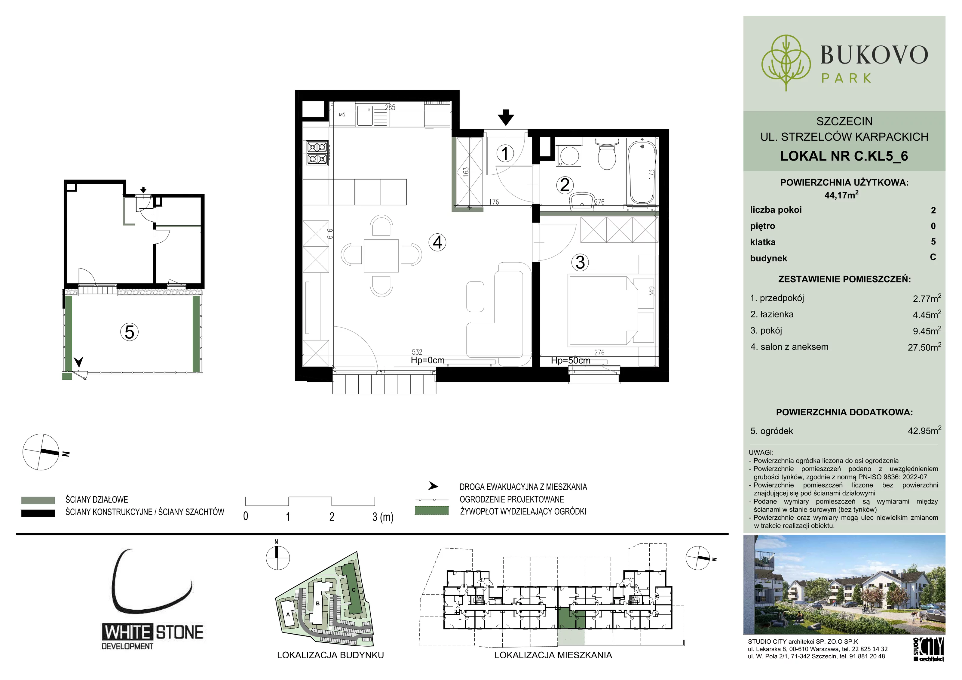 2 pokoje, mieszkanie 44,17 m², parter, oferta nr C_5_06, Bukovo Park, Szczecin, Północ, Bukowo, ul. Strzelców Karpackich