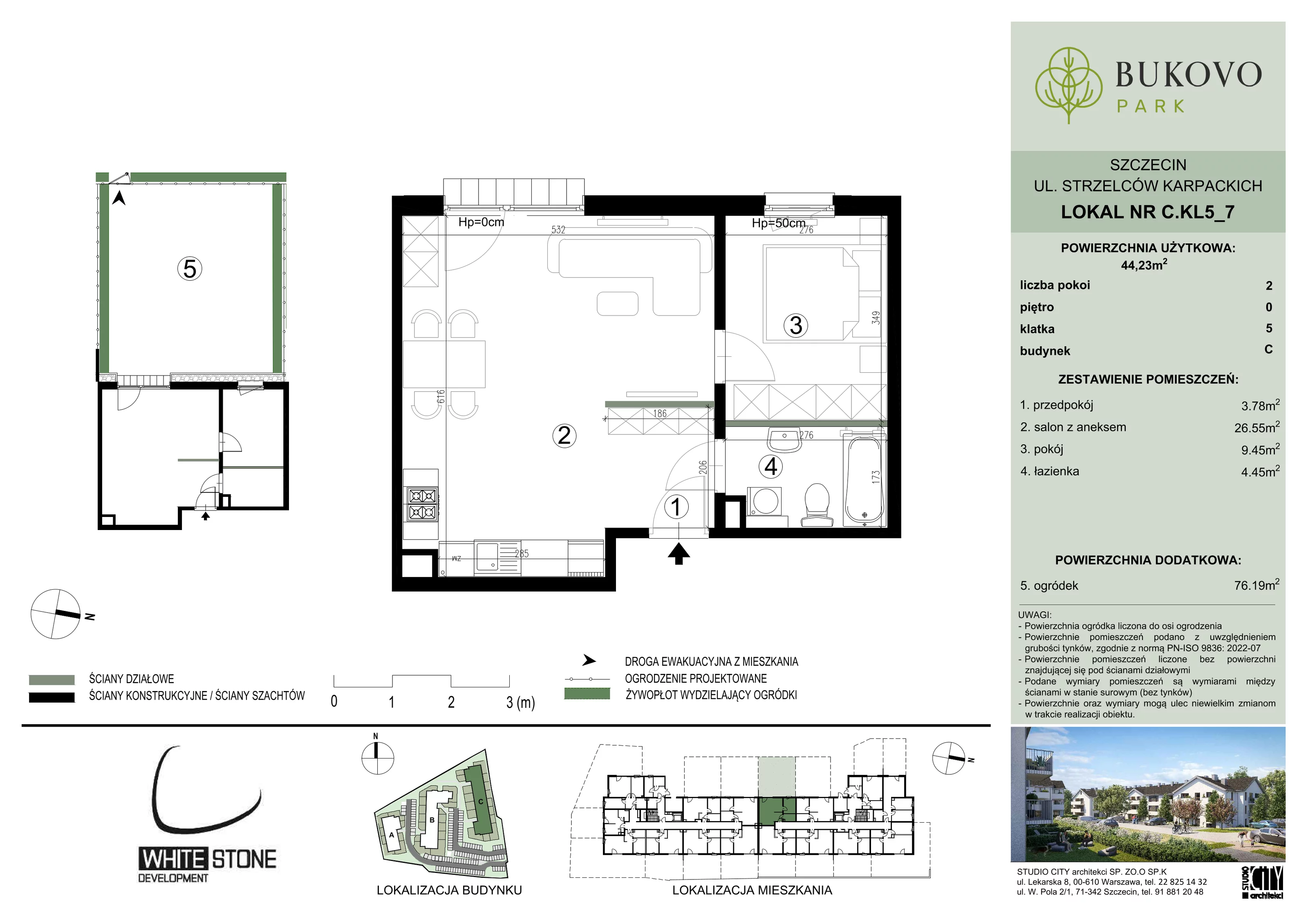 2 pokoje, mieszkanie 44,23 m², parter, oferta nr C_5_07, Bukovo Park, Szczecin, Północ, Bukowo, ul. Strzelców Karpackich