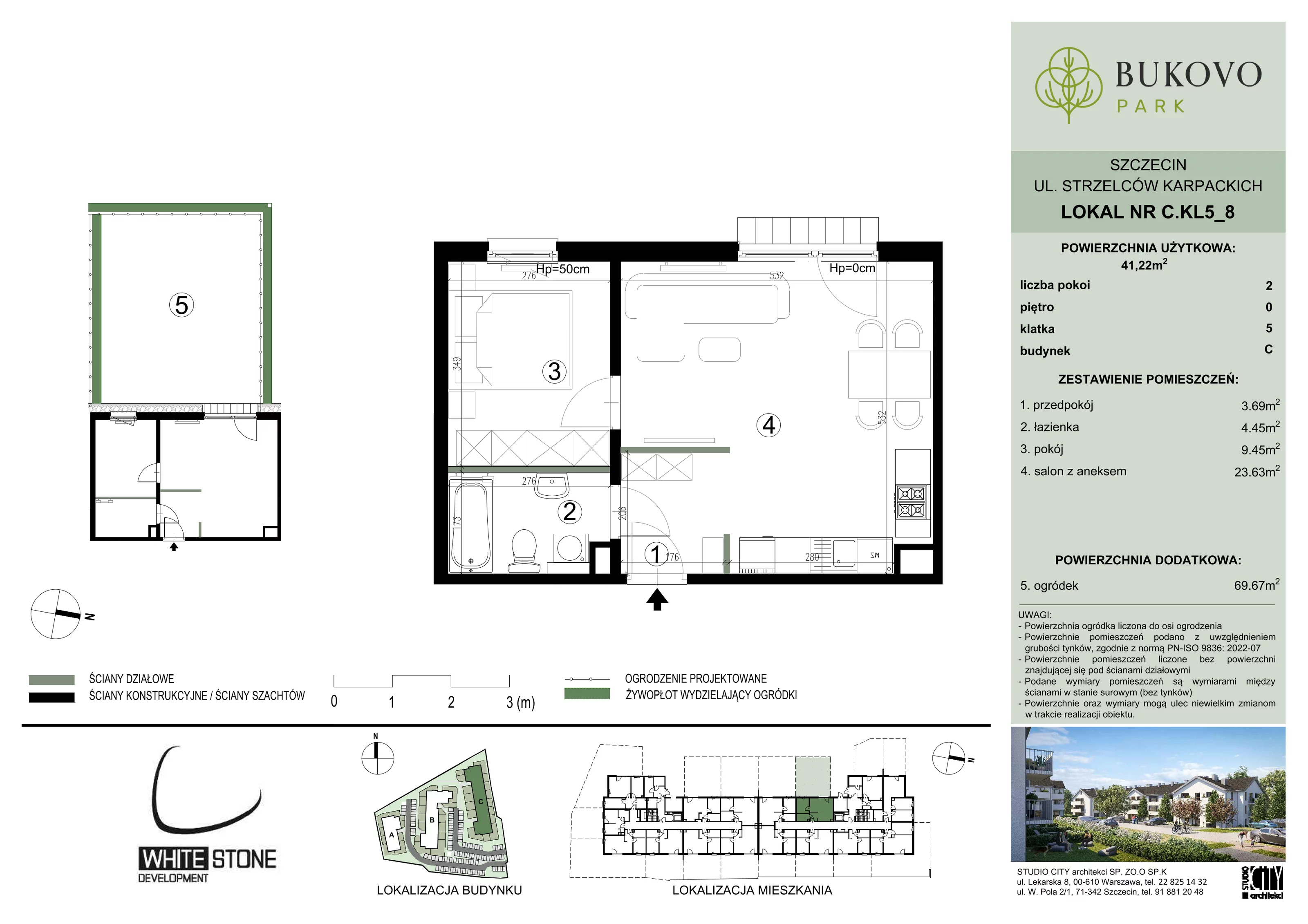 2 pokoje, mieszkanie 41,22 m², parter, oferta nr C_5_08, Bukovo Park, Szczecin, Północ, Bukowo, ul. Strzelców Karpackich