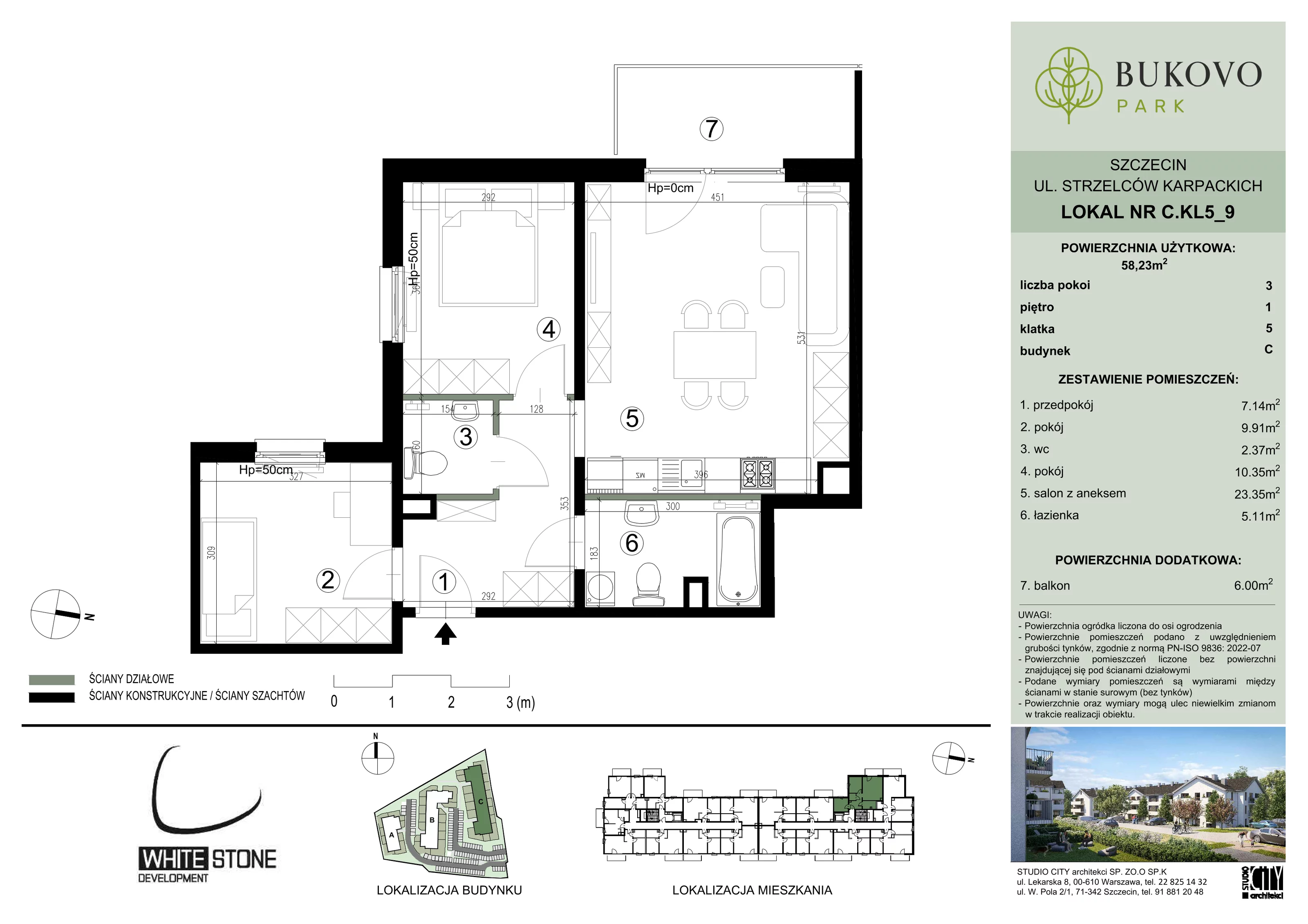3 pokoje, mieszkanie 58,23 m², piętro 1, oferta nr C_5_09, Bukovo Park, Szczecin, Północ, Bukowo, ul. Strzelców Karpackich