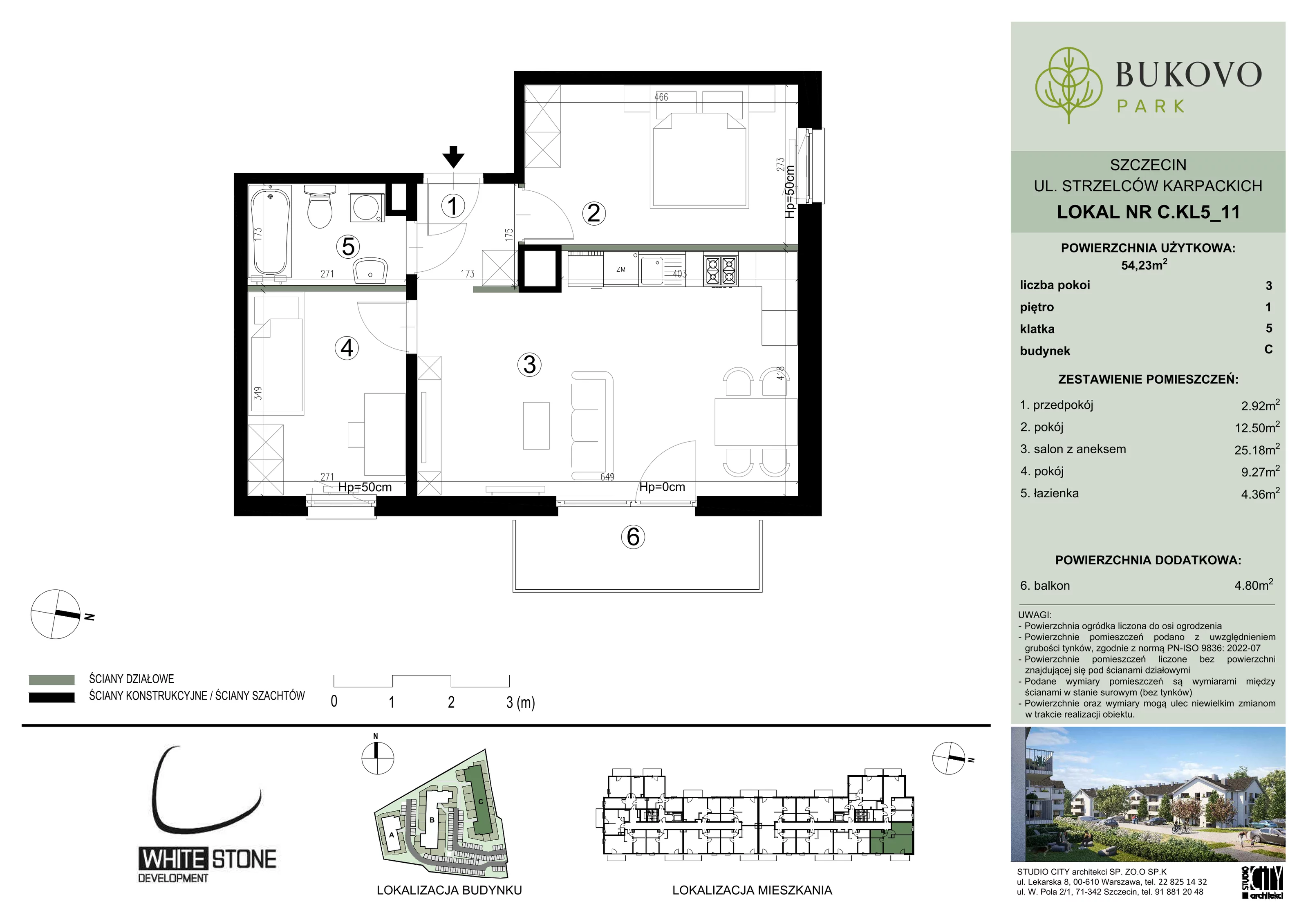 3 pokoje, mieszkanie 54,23 m², piętro 1, oferta nr C_5_11, Bukovo Park, Szczecin, Północ, Bukowo, ul. Strzelców Karpackich