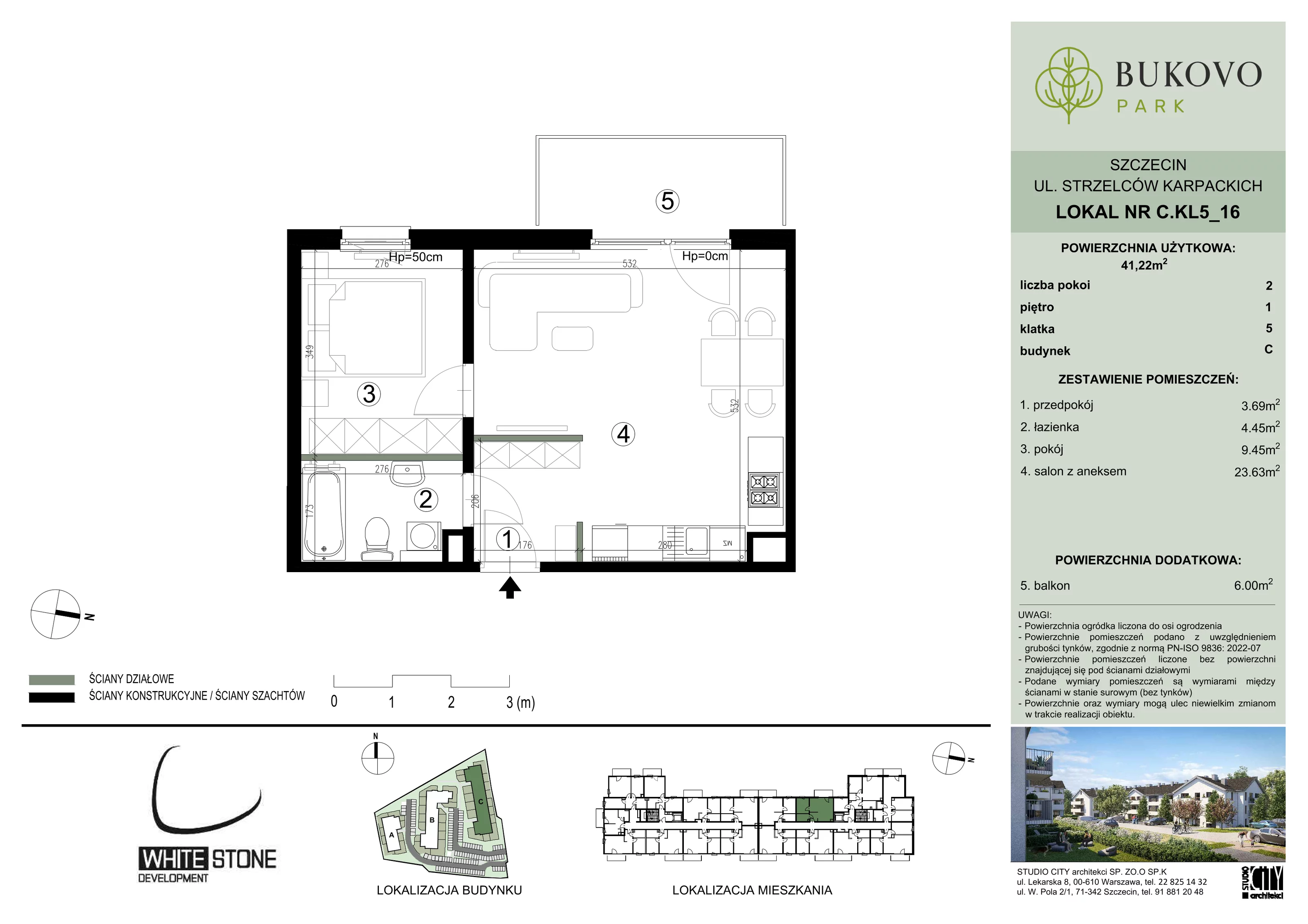 2 pokoje, mieszkanie 41,22 m², piętro 1, oferta nr C_5_16, Bukovo Park, Szczecin, Północ, Bukowo, ul. Strzelców Karpackich
