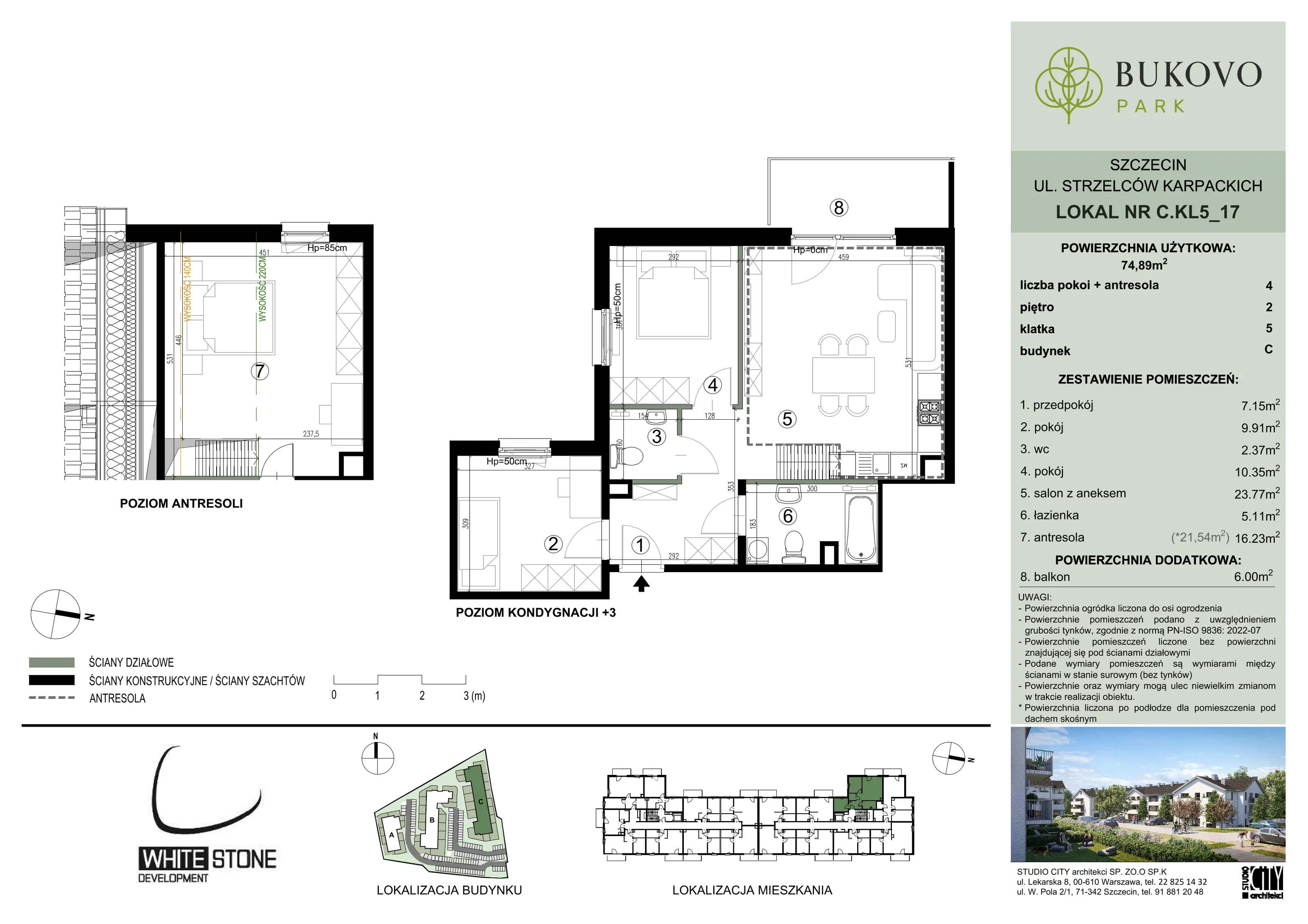 3 pokoje, mieszkanie 74,89 m², piętro 2, oferta nr C_5_17, Bukovo Park, Szczecin, Północ, Bukowo, ul. Strzelców Karpackich