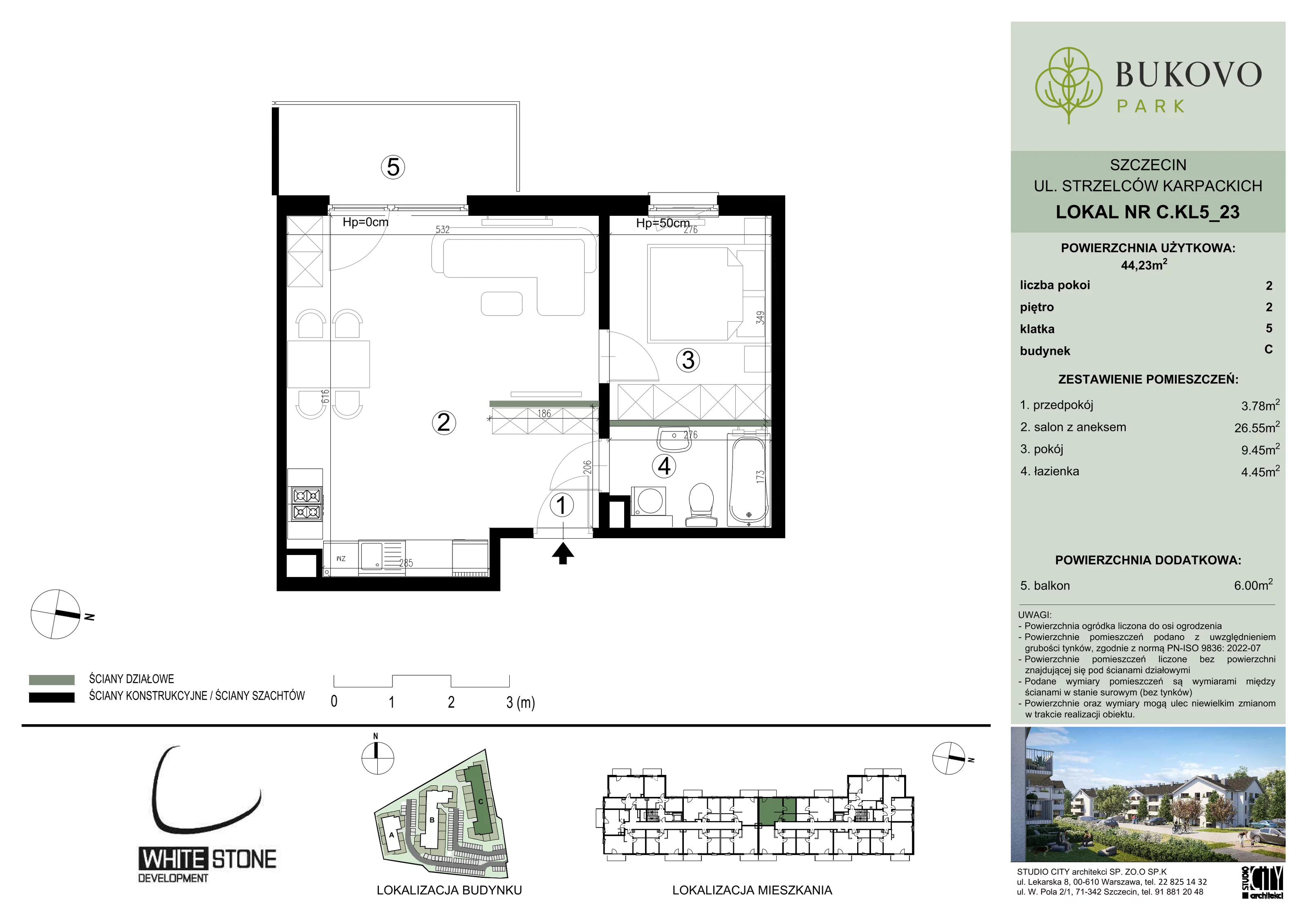 2 pokoje, mieszkanie 44,23 m², piętro 2, oferta nr C_5_23, Bukovo Park, Szczecin, Północ, Bukowo, ul. Strzelców Karpackich
