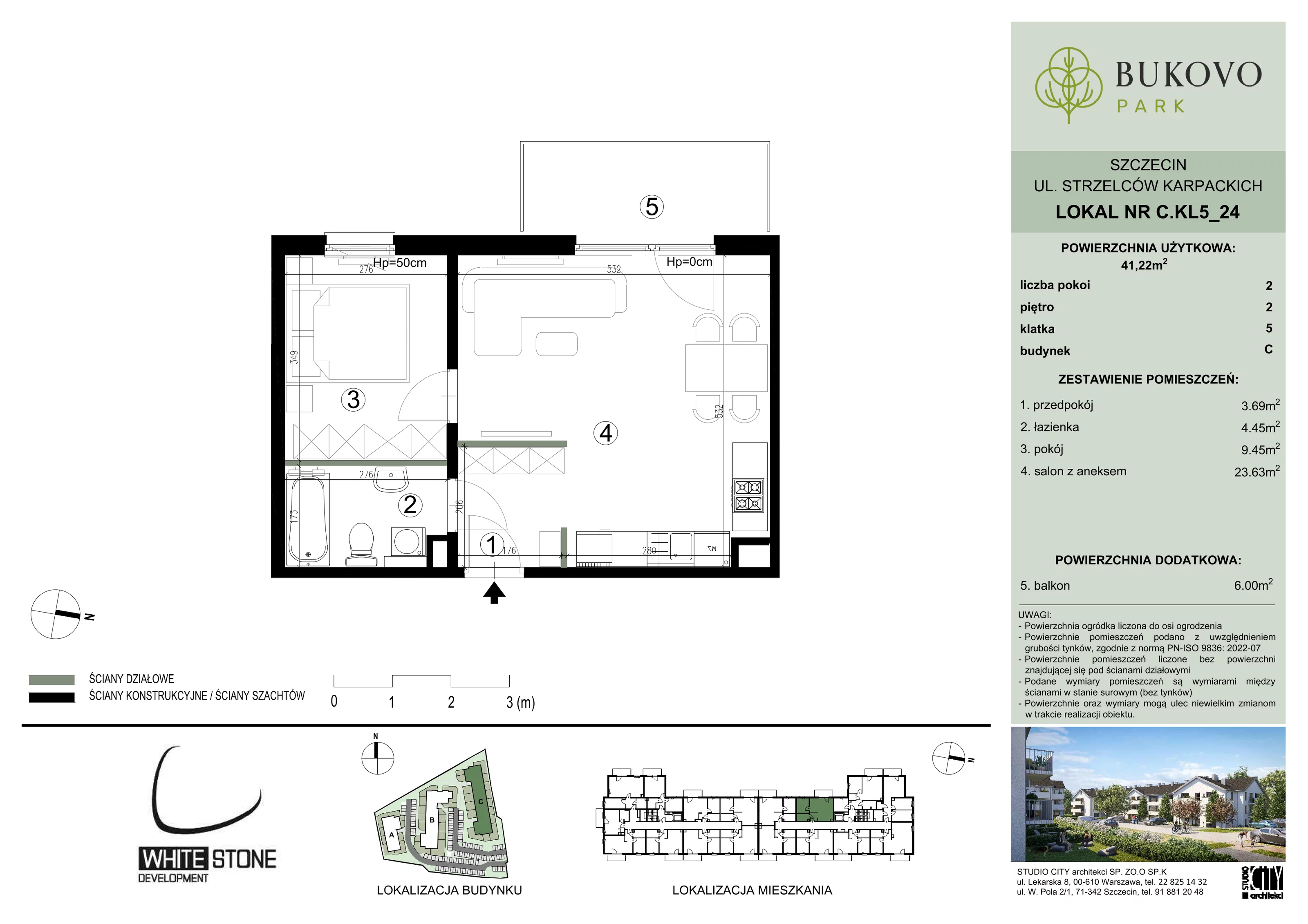 2 pokoje, mieszkanie 41,22 m², piętro 2, oferta nr C_5_24, Bukovo Park, Szczecin, Północ, Bukowo, ul. Strzelców Karpackich
