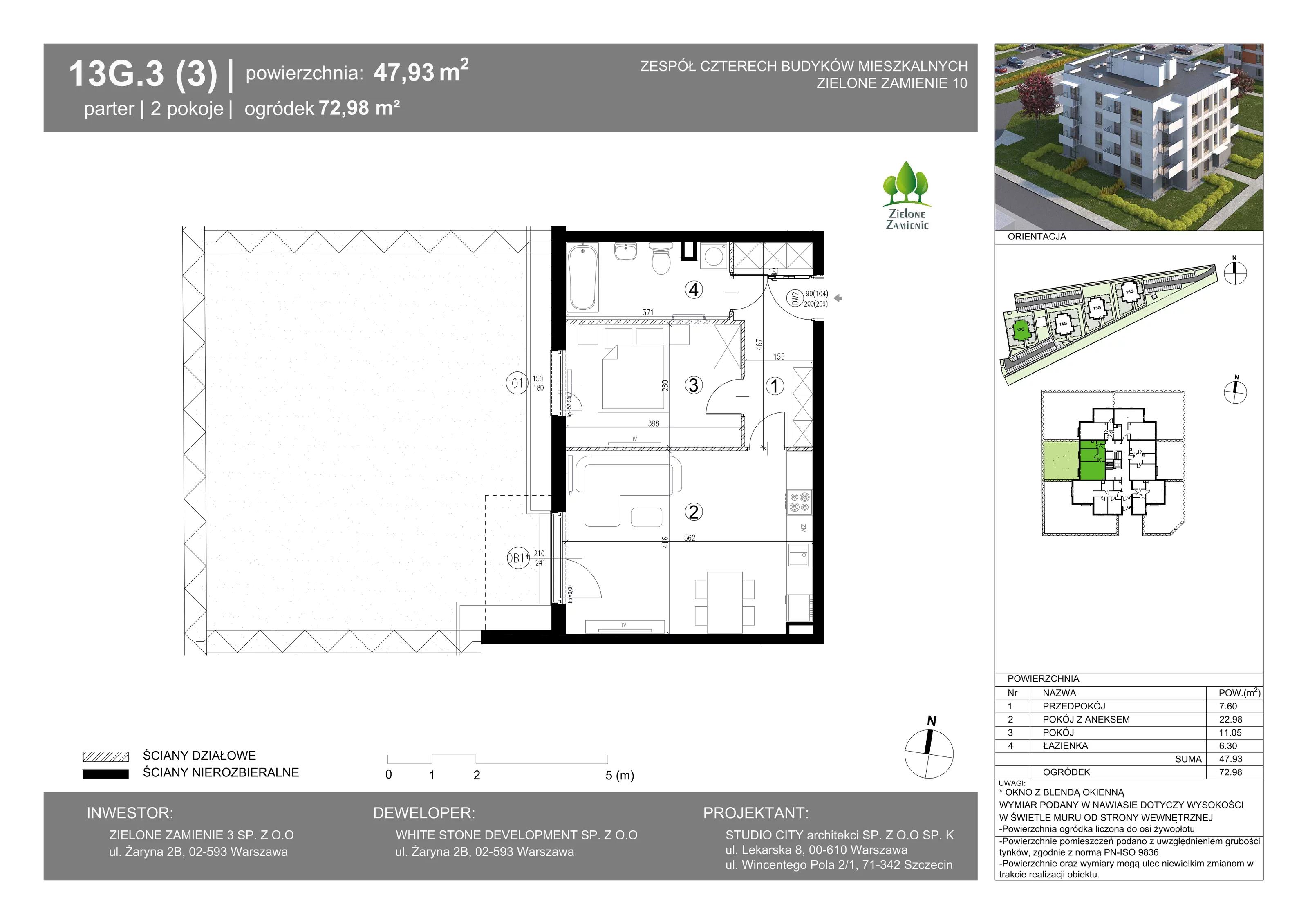 2 pokoje, mieszkanie 47,93 m², parter, oferta nr 13G.03, Zielone Zamienie X, Zamienie, ul. Czekoladowa / Herbaciana