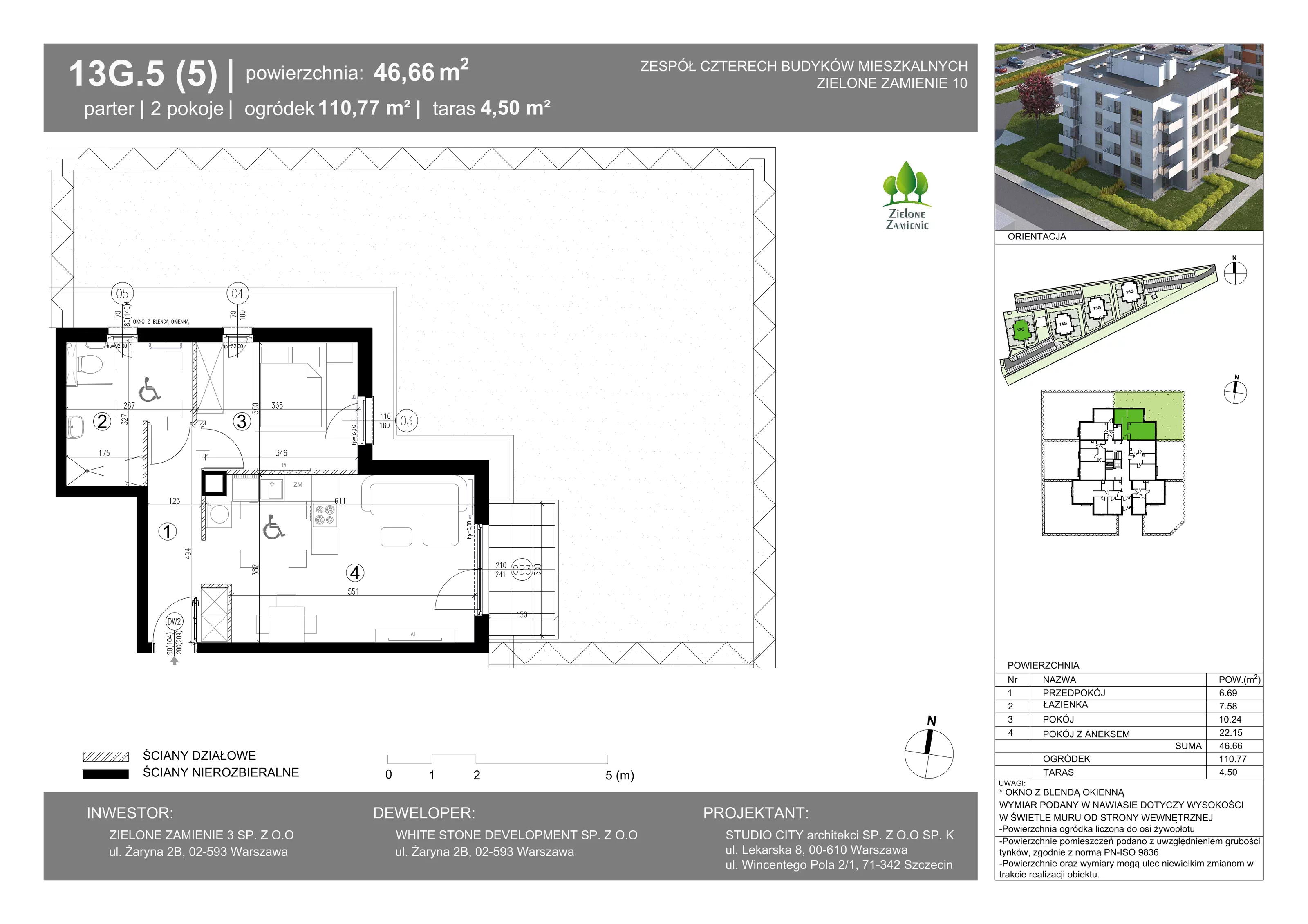 2 pokoje, mieszkanie 46,66 m², parter, oferta nr 13G.05, Zielone Zamienie X, Zamienie, ul. Czekoladowa / Herbaciana