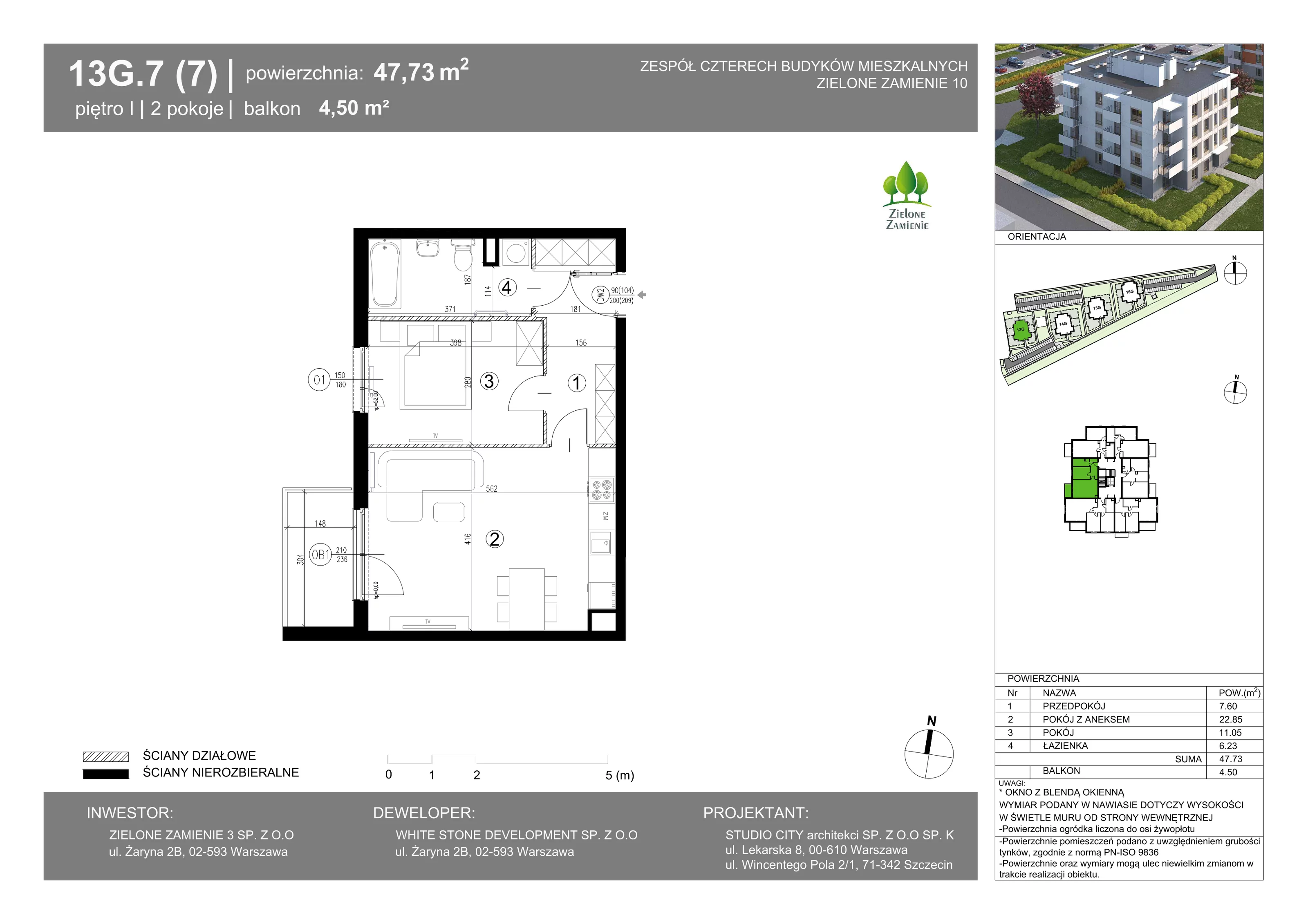 2 pokoje, mieszkanie 47,73 m², piętro 1, oferta nr 13G.07, Zielone Zamienie X, Zamienie, ul. Czekoladowa / Herbaciana