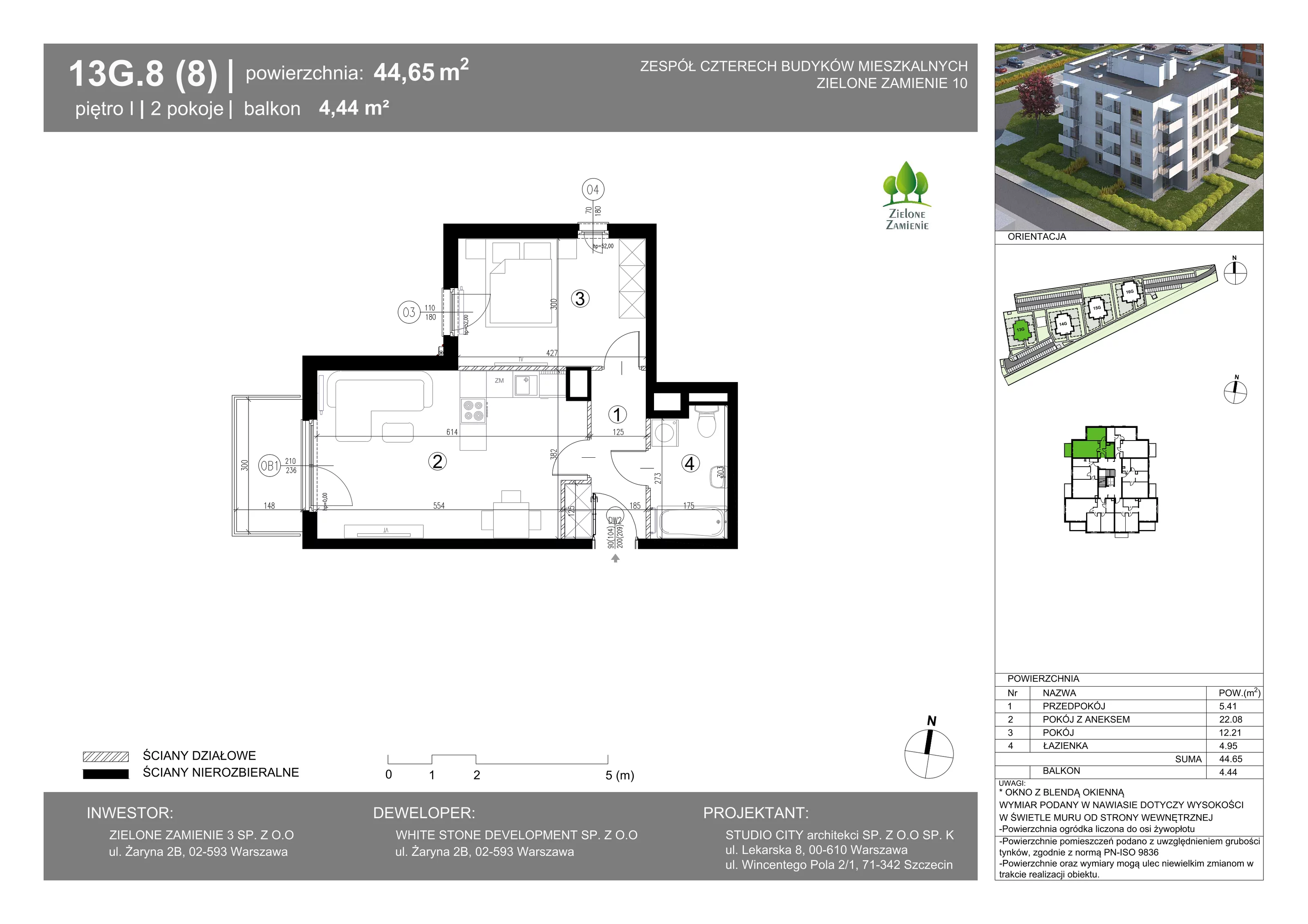 2 pokoje, mieszkanie 44,65 m², piętro 1, oferta nr 13G.08, Zielone Zamienie X, Zamienie, ul. Czekoladowa / Herbaciana