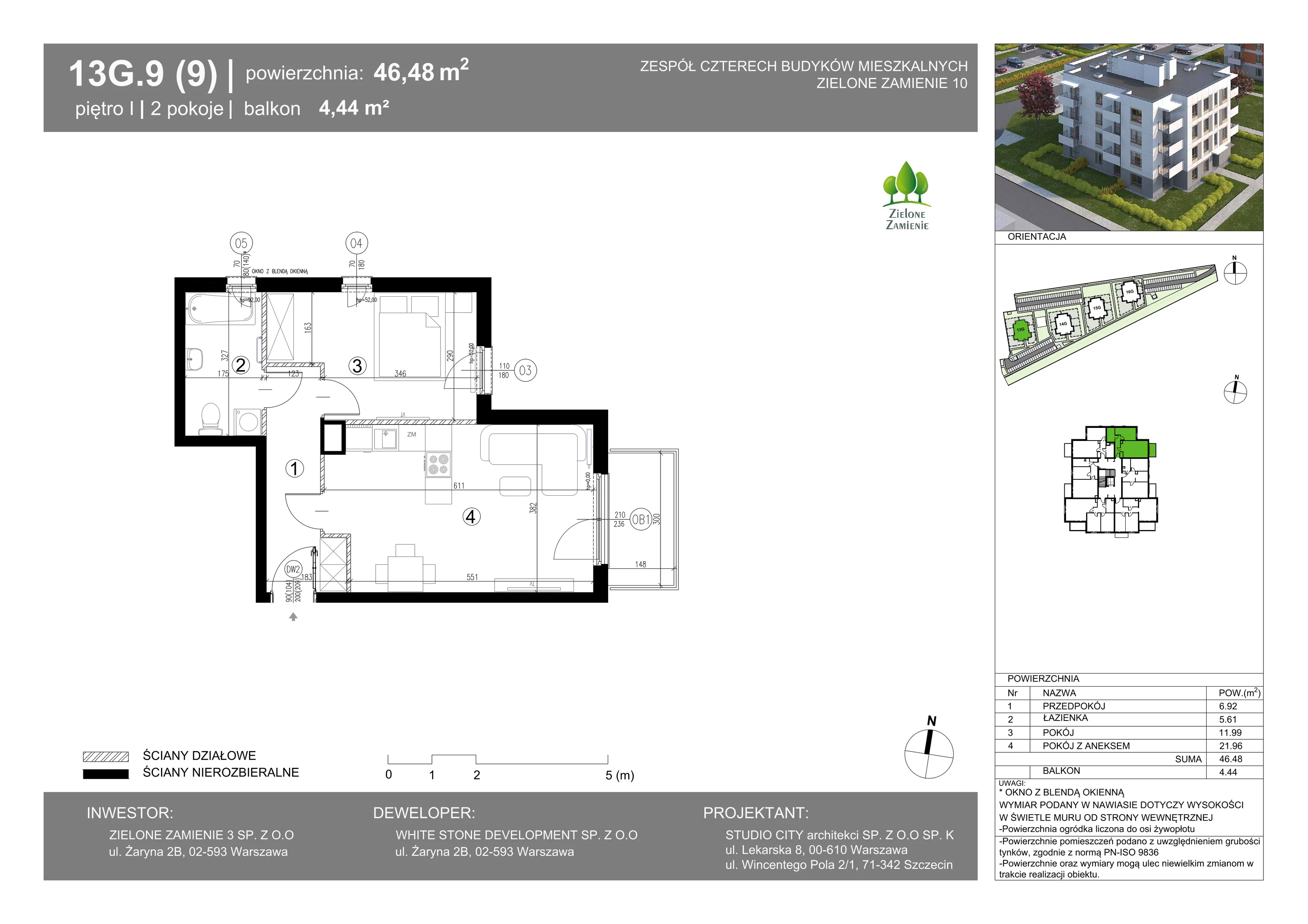 2 pokoje, mieszkanie 46,48 m², piętro 1, oferta nr 13G.09, Zielone Zamienie X, Zamienie, ul. Czekoladowa / Herbaciana