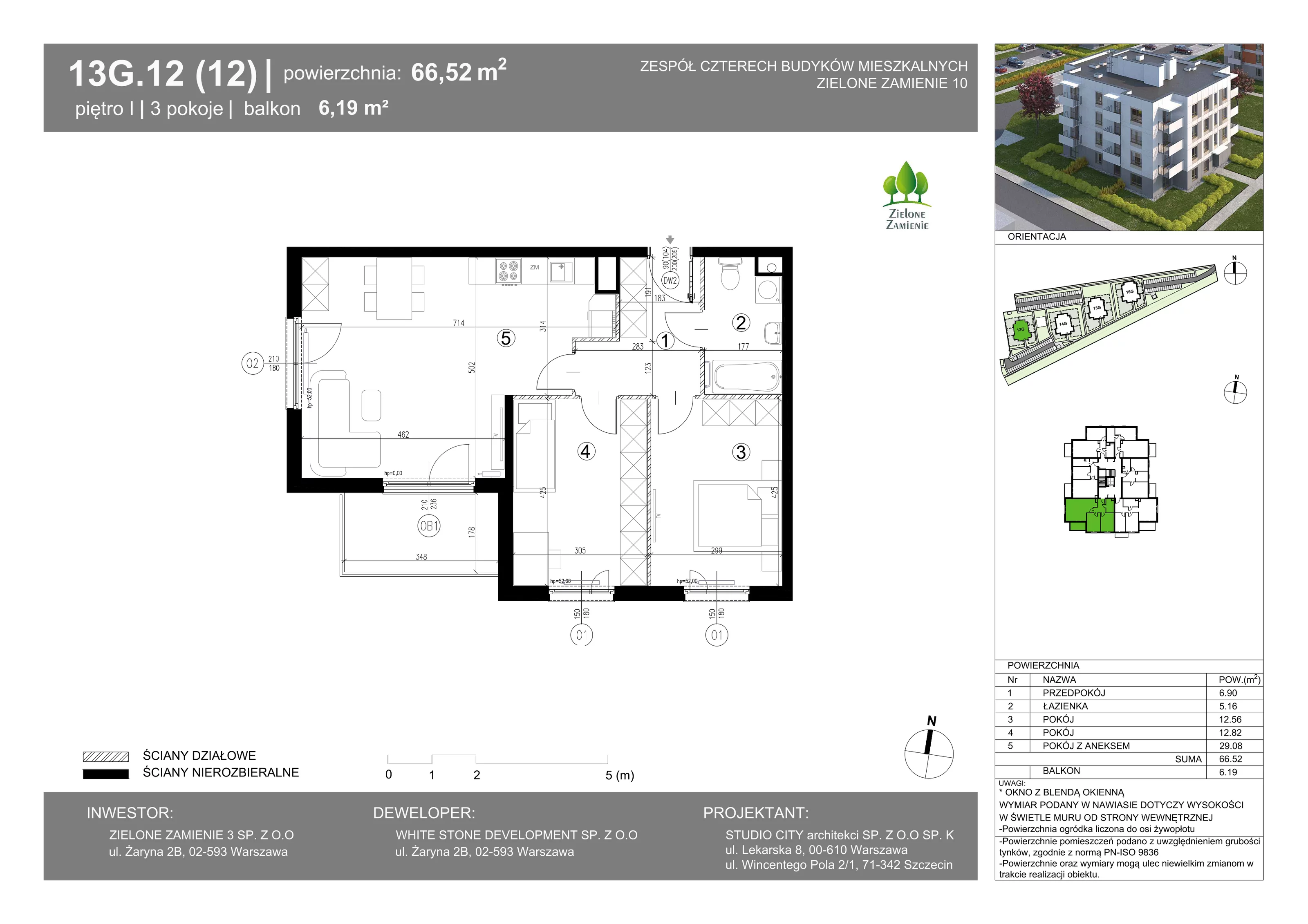 3 pokoje, mieszkanie 66,52 m², piętro 1, oferta nr 13G.12, Zielone Zamienie X, Zamienie, ul. Czekoladowa / Herbaciana