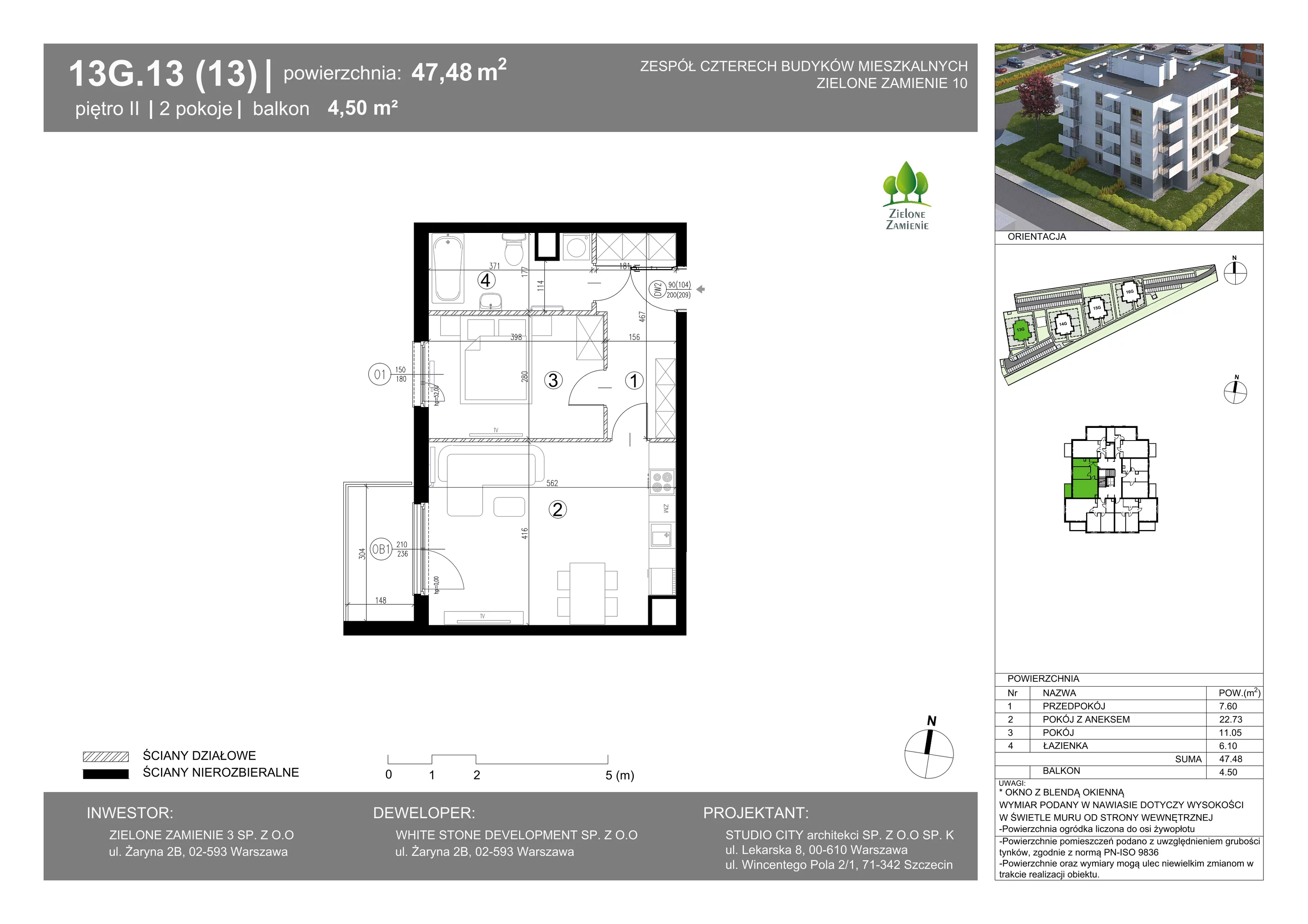 2 pokoje, mieszkanie 47,48 m², piętro 2, oferta nr 13G.13, Zielone Zamienie X, Zamienie, ul. Czekoladowa / Herbaciana