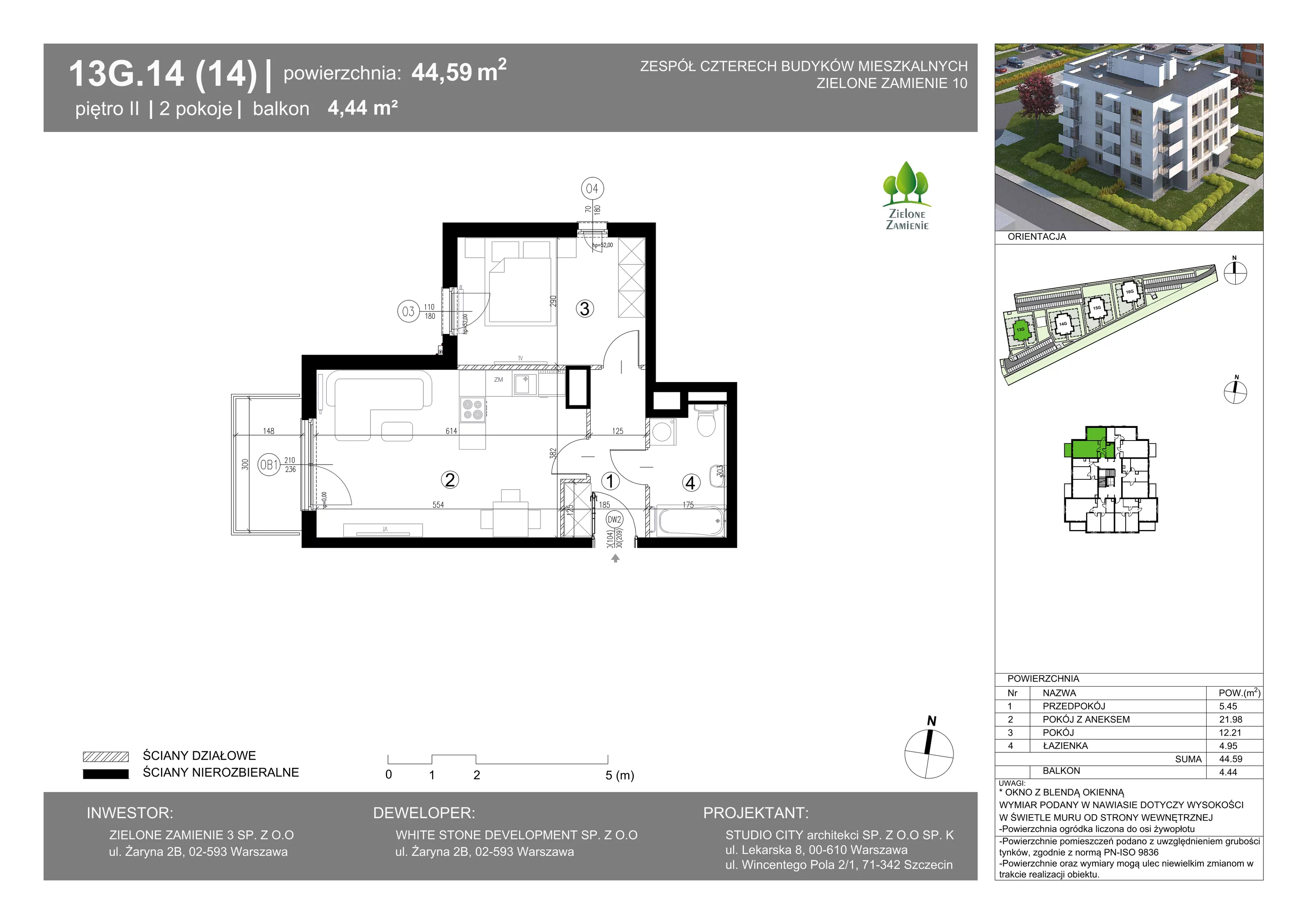 2 pokoje, mieszkanie 44,59 m², piętro 2, oferta nr 13G.14, Zielone Zamienie X, Zamienie, ul. Czekoladowa / Herbaciana